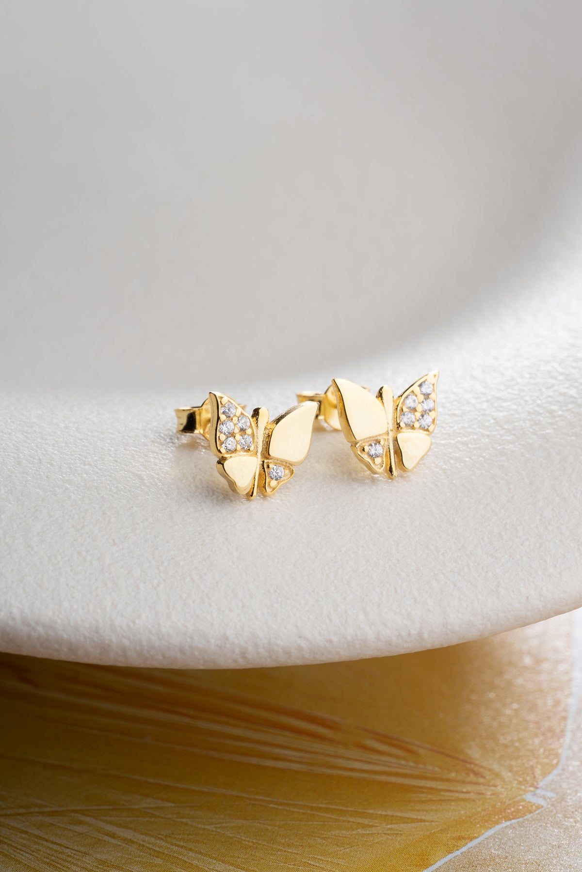 Pave Butterfly Stud Earrings in Gold