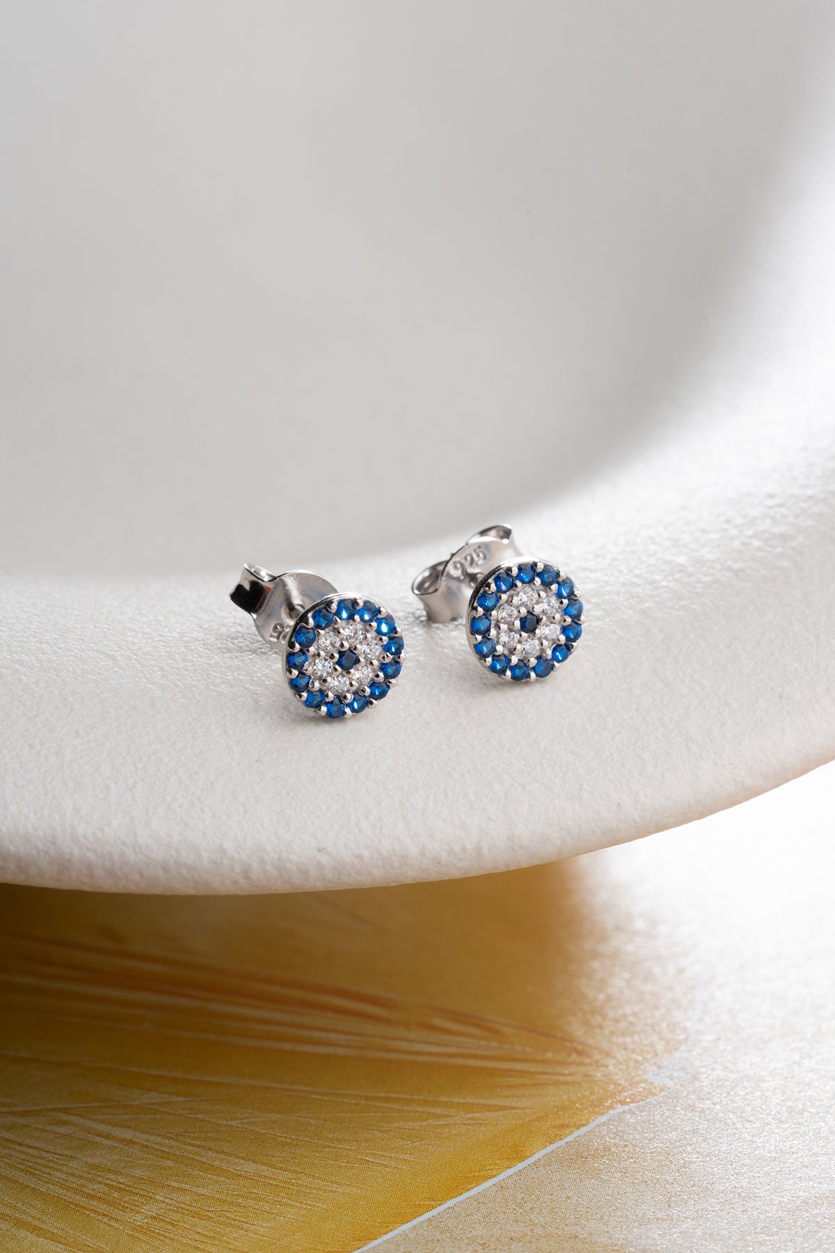 Pave Evil Eye Stud Earrings Silver