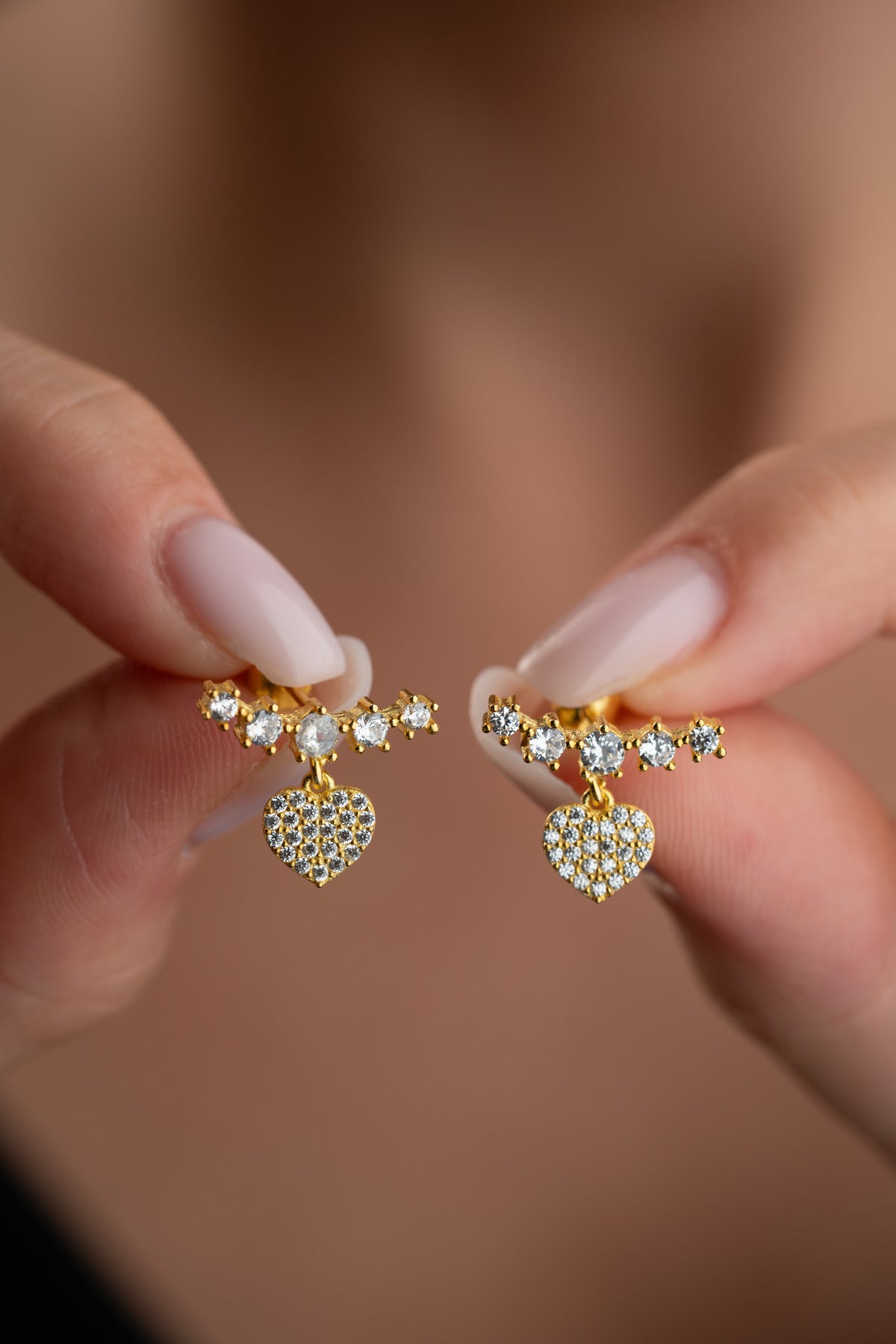 Crystal Bar and Heart Drop Earrings