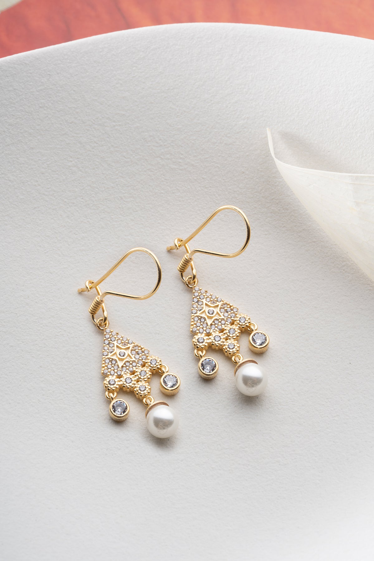 Gold Star Pearl Chandelier Earrings