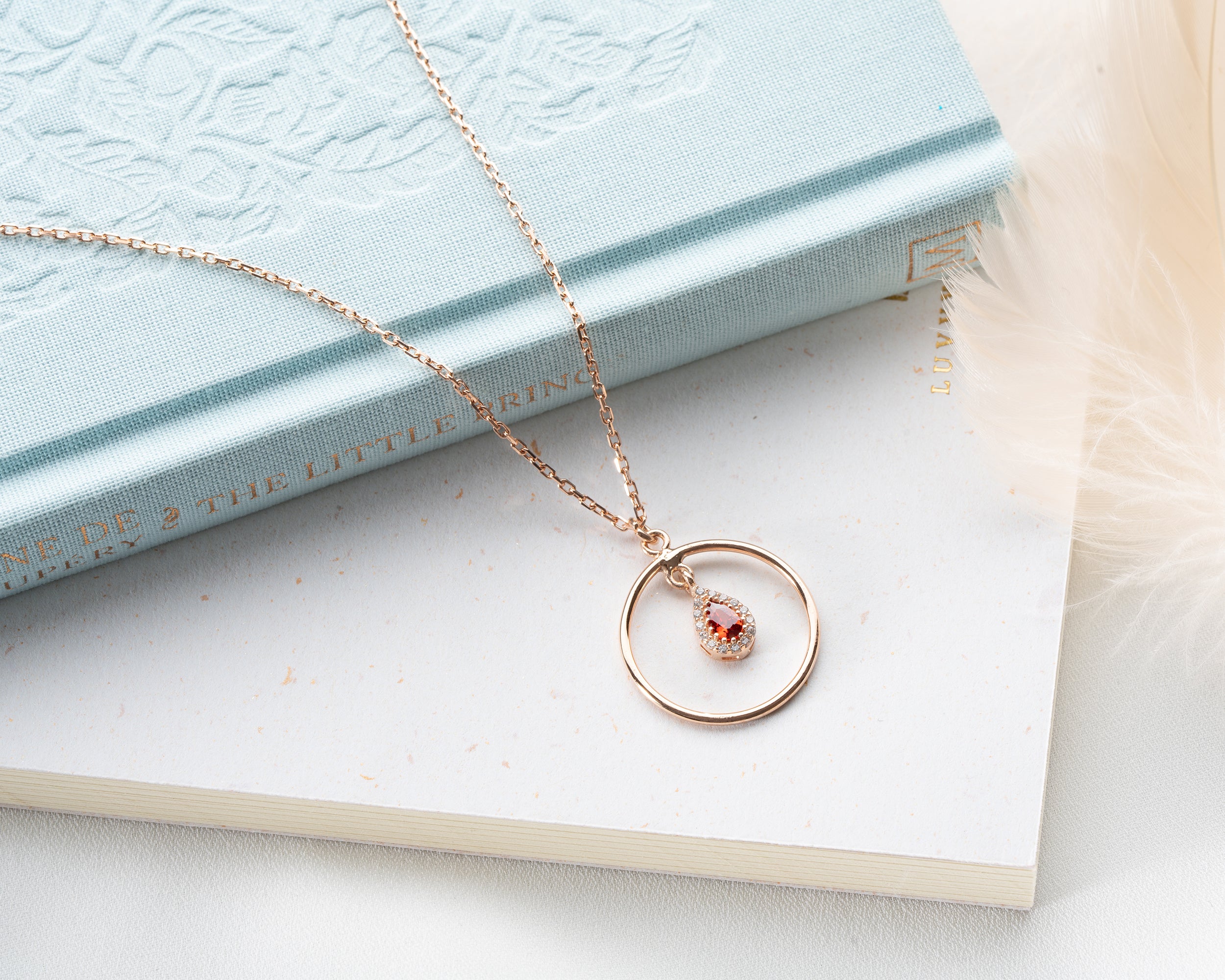 Birthstone Teardrop Circle Necklace