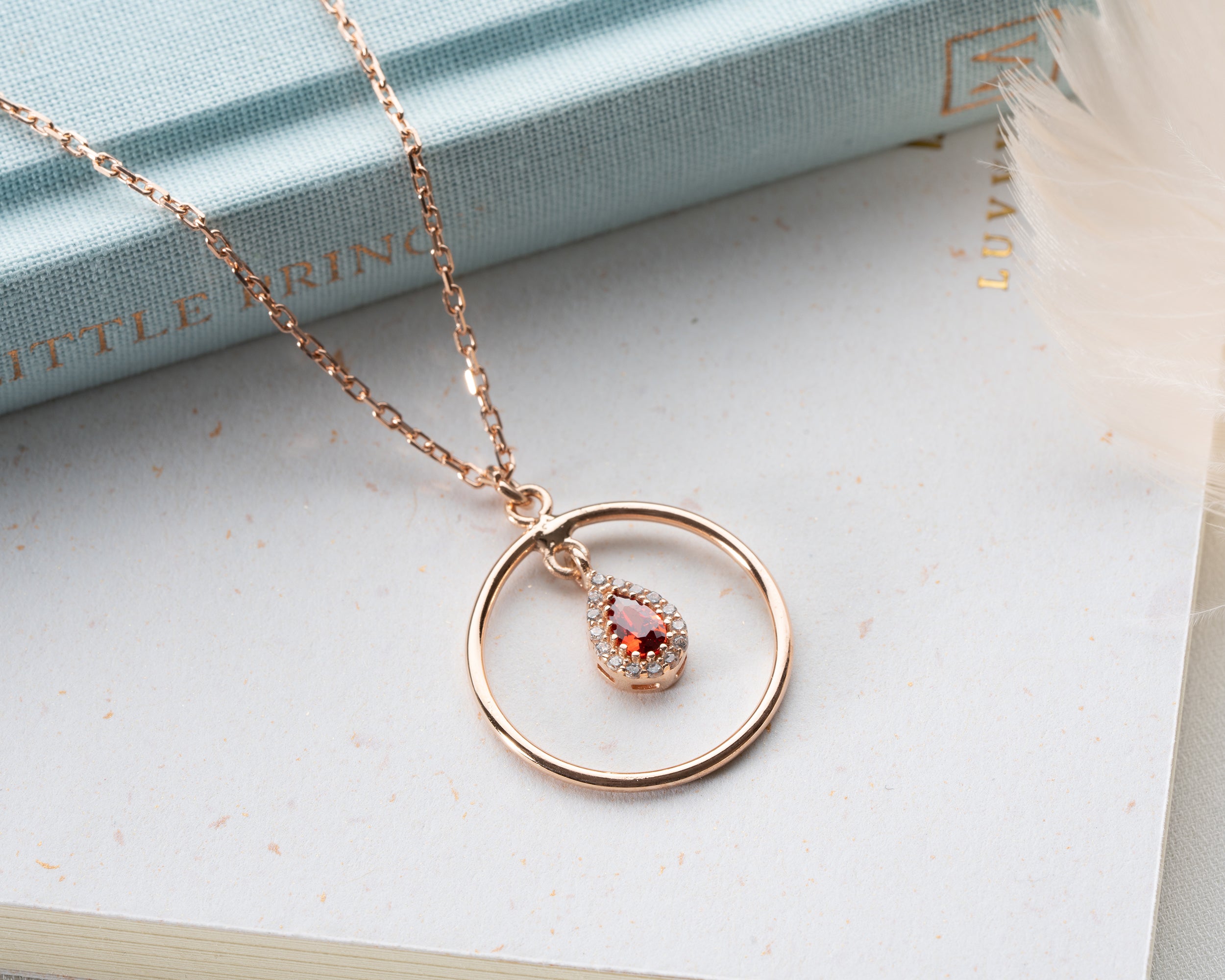 Birthstone Teardrop Circle Necklace