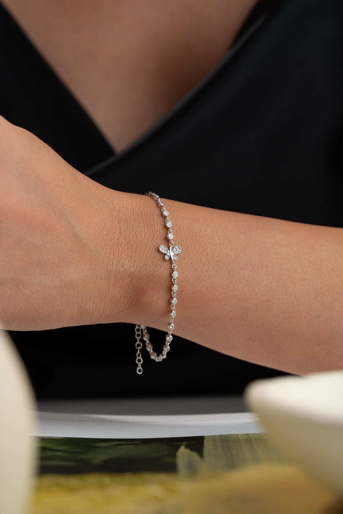 Pave Butterfly Tennis Bracelet in Silver