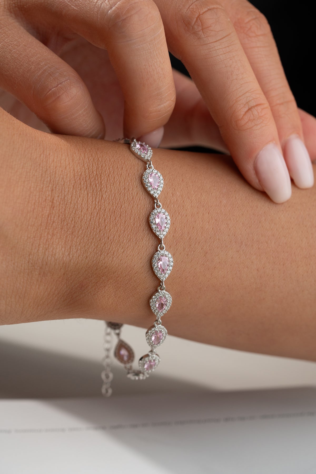 Pink Teardrop Halo Tennis Bracelet