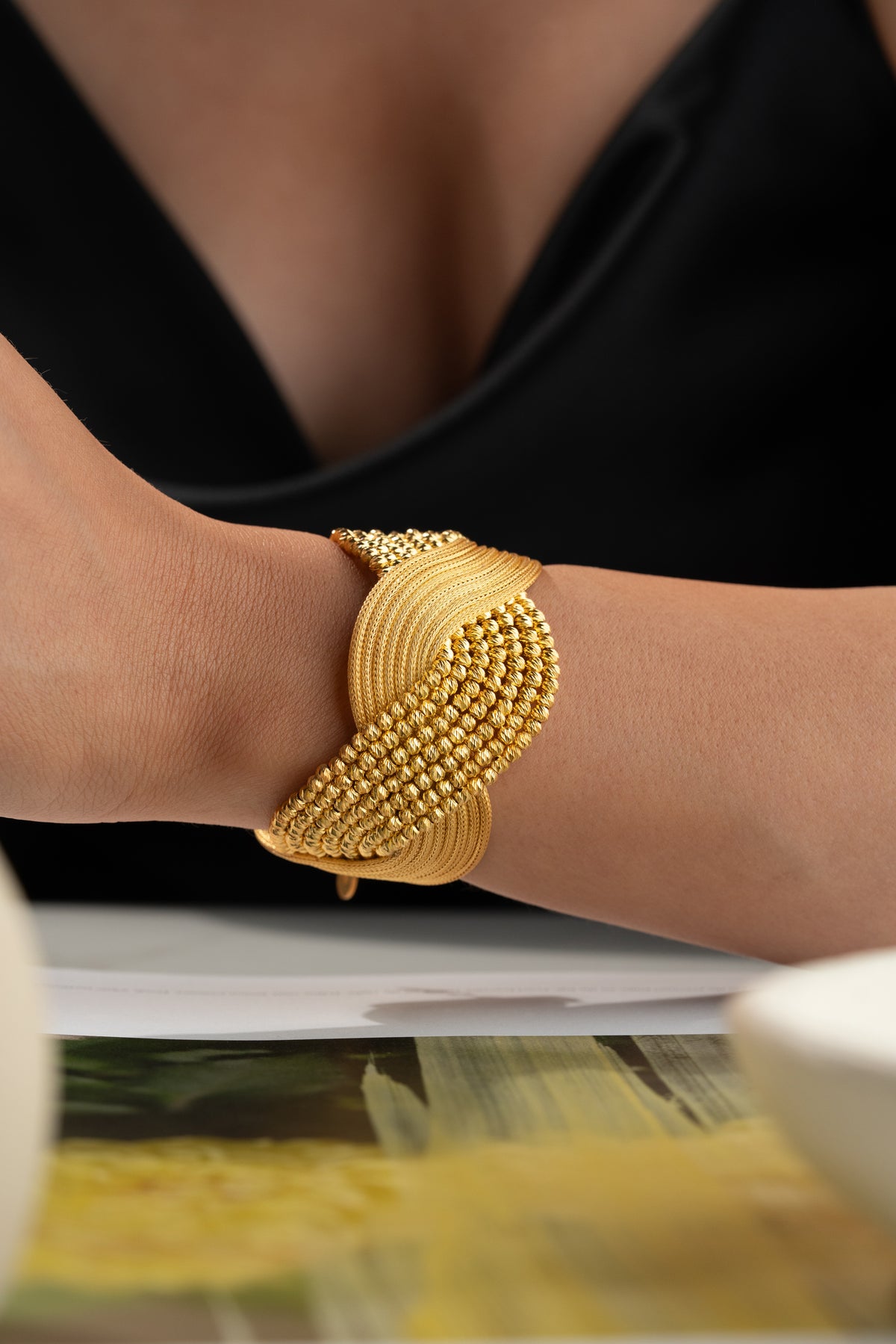 Twisted Rope Mesh Cuff Bracelet in Gold