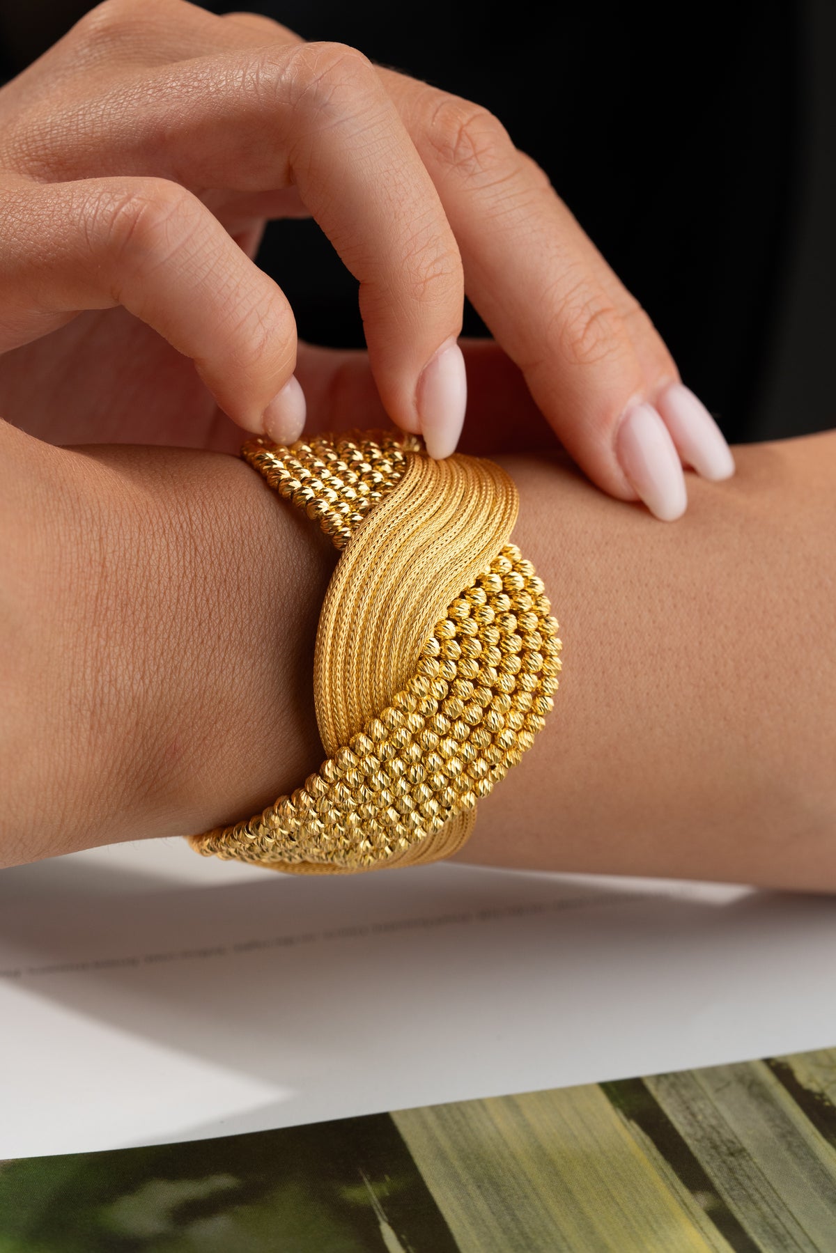 Twisted Rope Mesh Cuff Bracelet in Gold