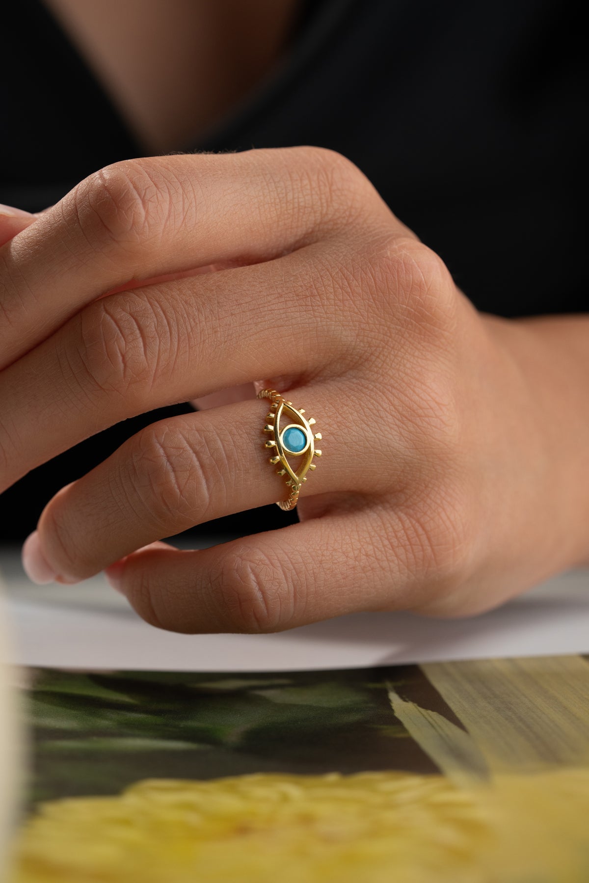 Evil Eye Turquoise Ring in Gold