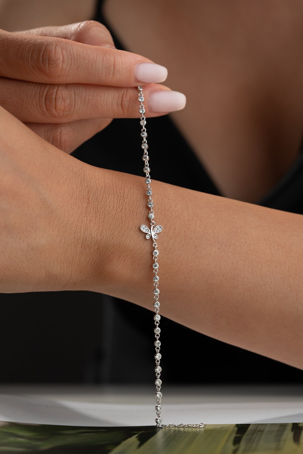 Pave Butterfly Tennis Bracelet in Silver