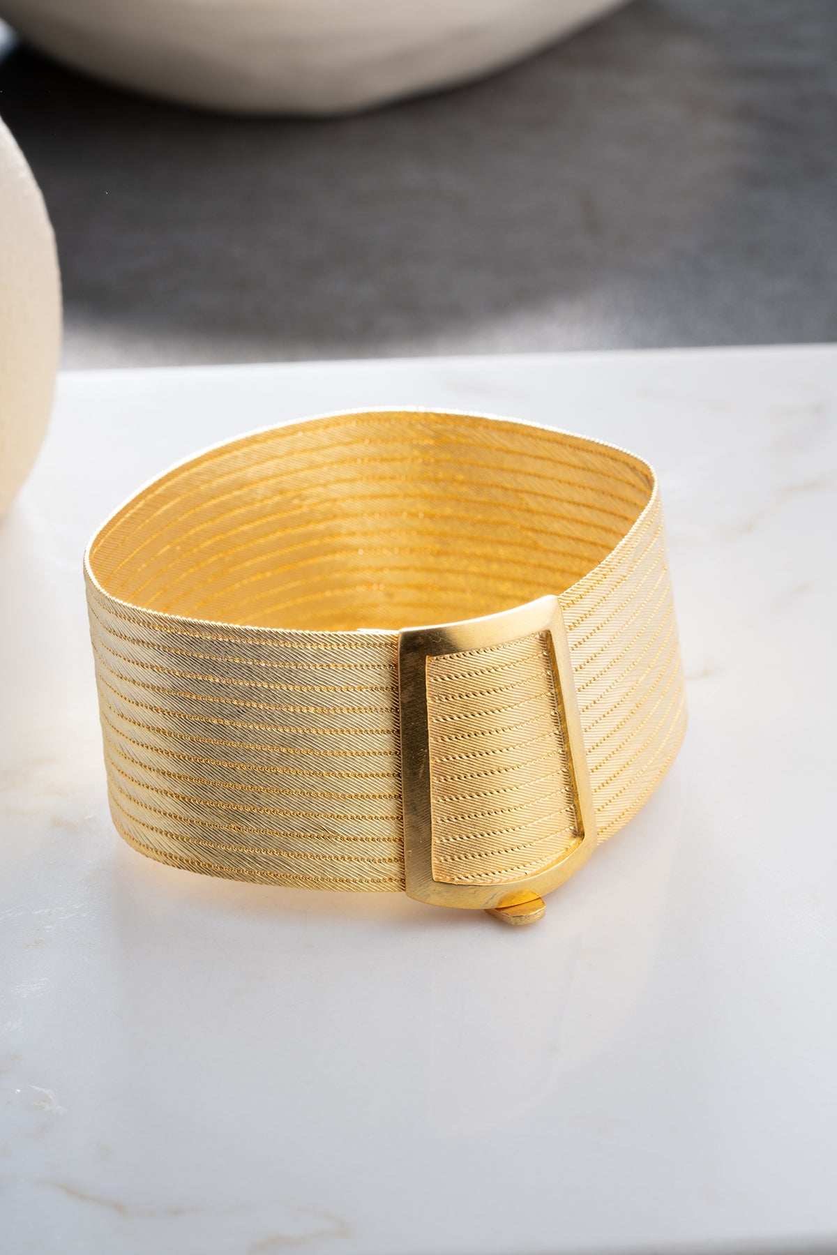 Woven Mesh Buckle Cuff Bracelet in Gold