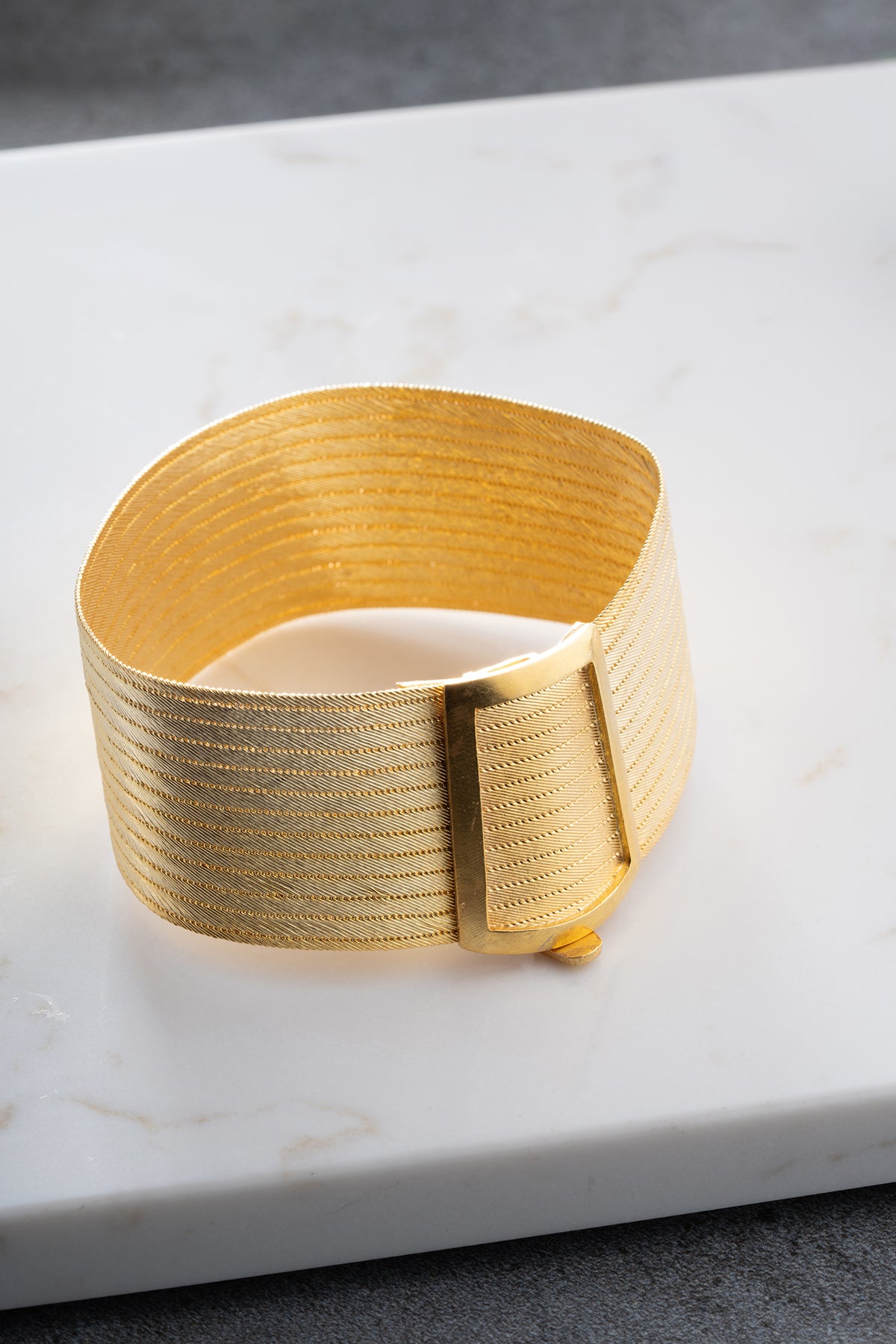 Woven Mesh Buckle Cuff Bracelet in Gold