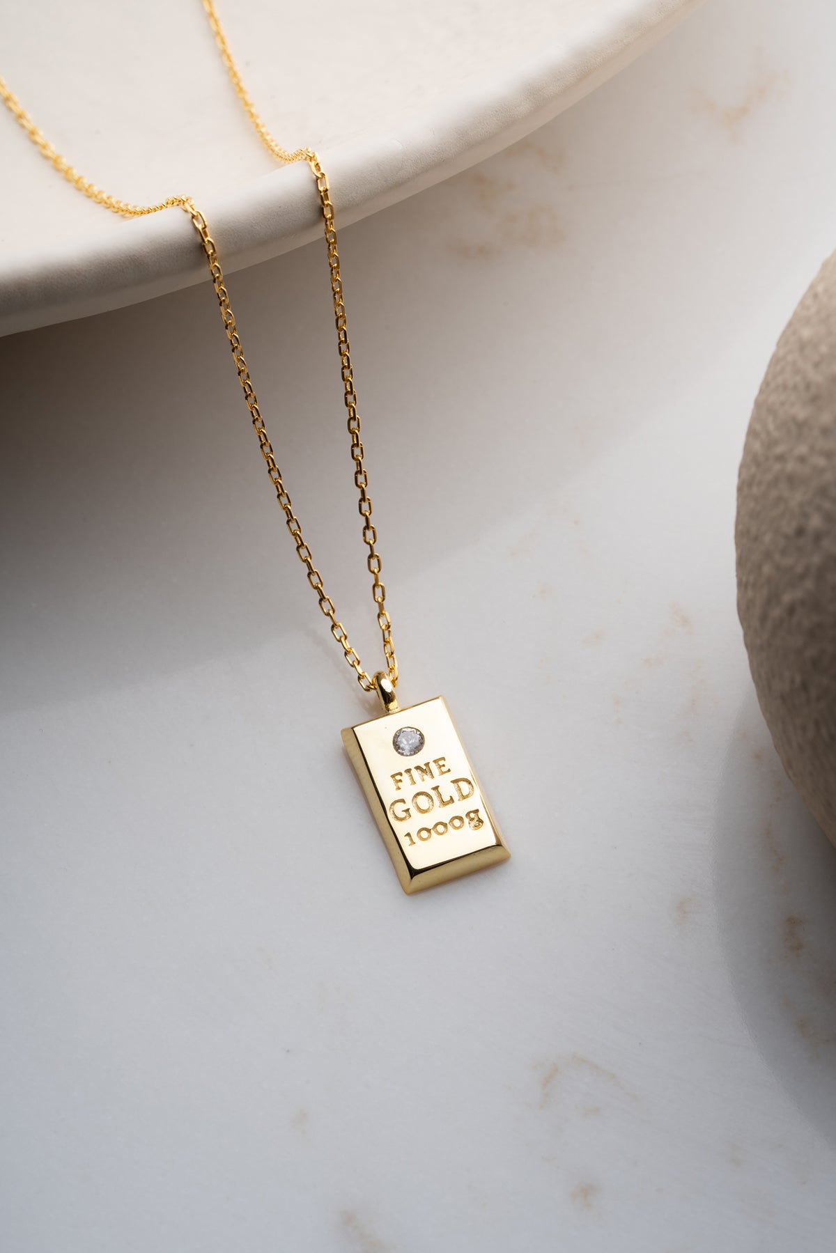 Gold Bar Pendant Necklace with Crystal Accent