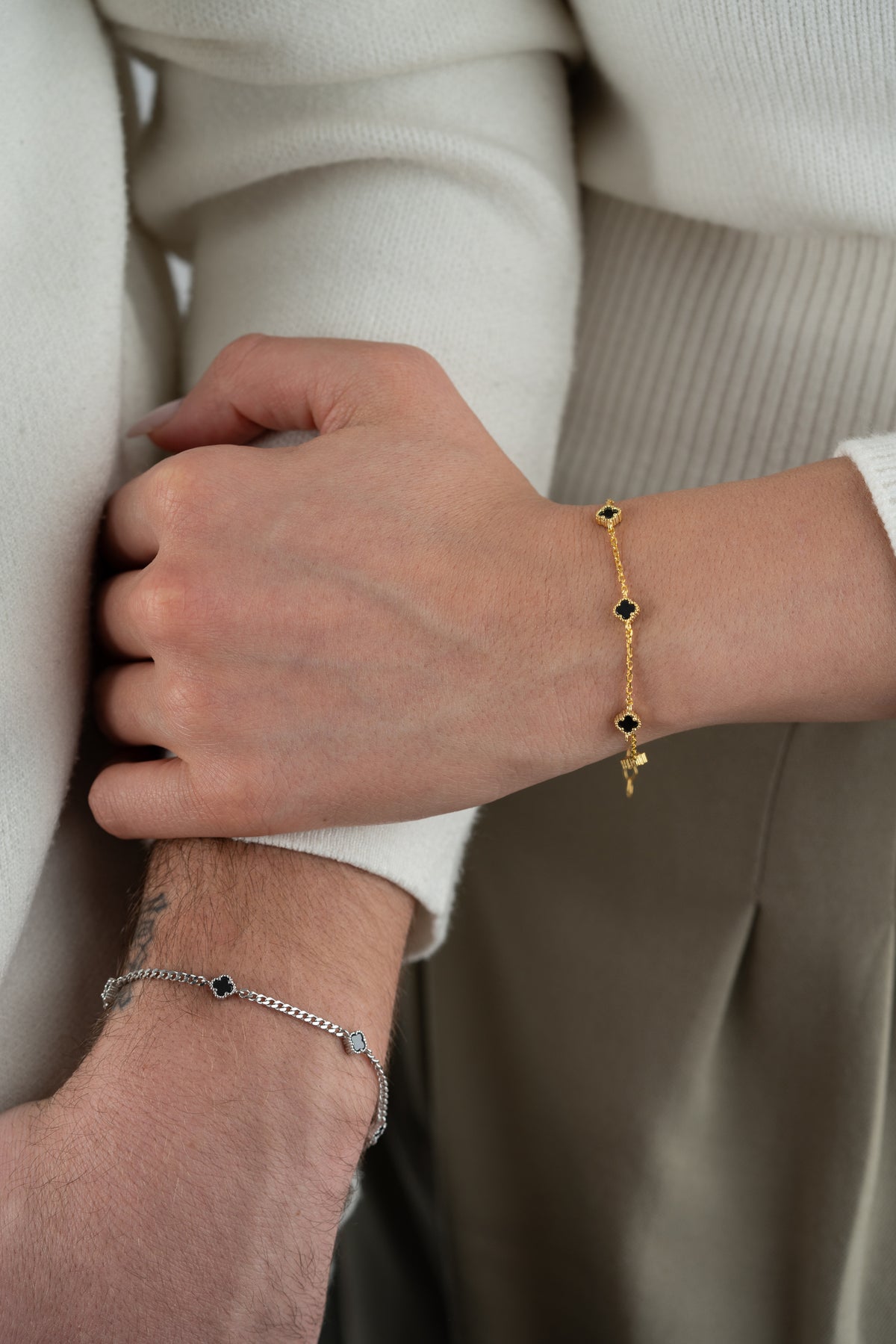 His and Hers Black Clover Bracelet Set