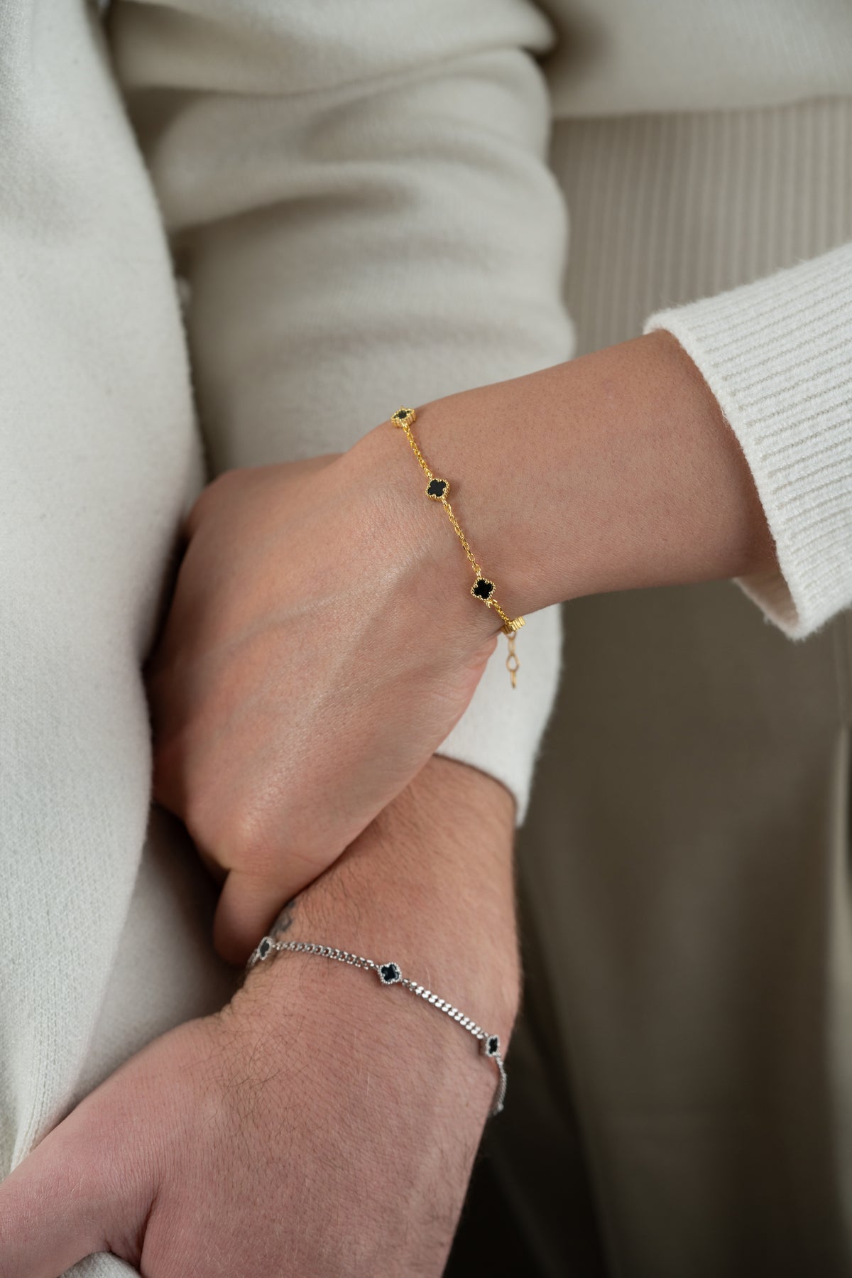 His and Hers Black Clover Bracelet Set