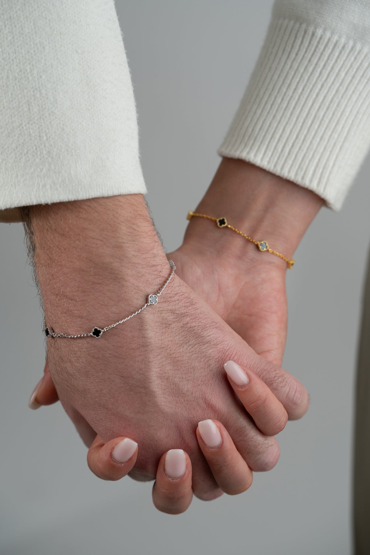 His and Hers Black Clover Bracelet Set