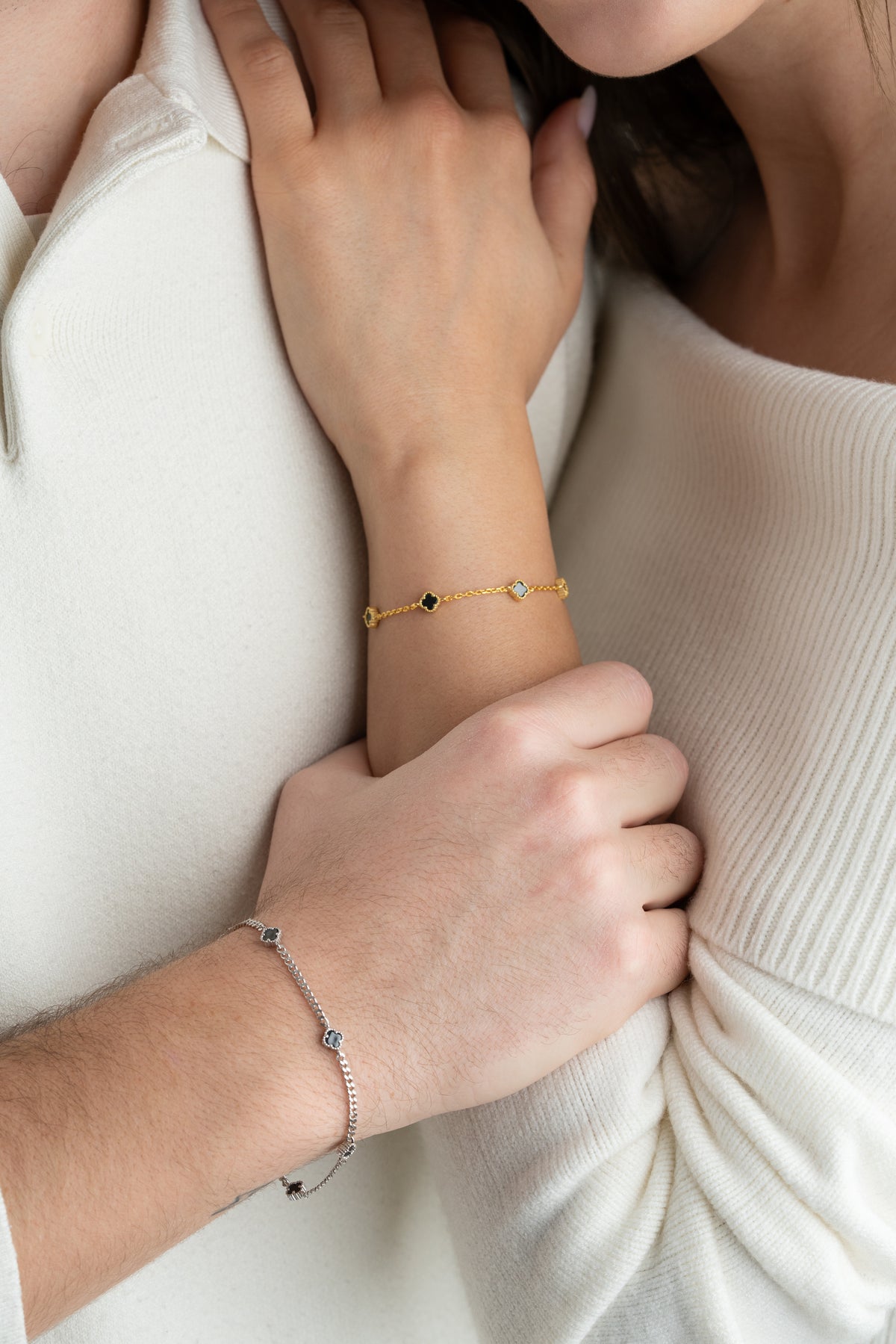 His and Hers Black Clover Bracelet Set