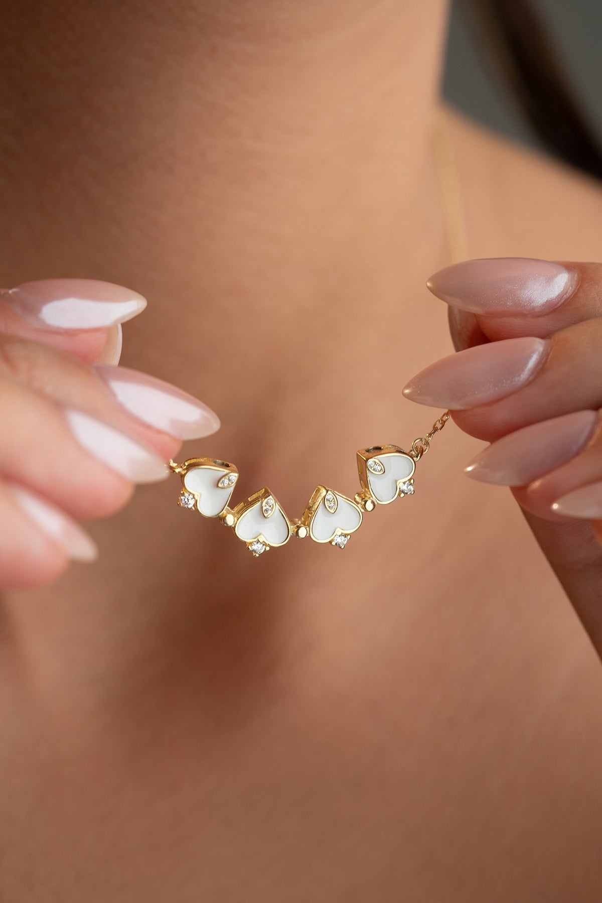 White Clover Heart Pendant Necklace