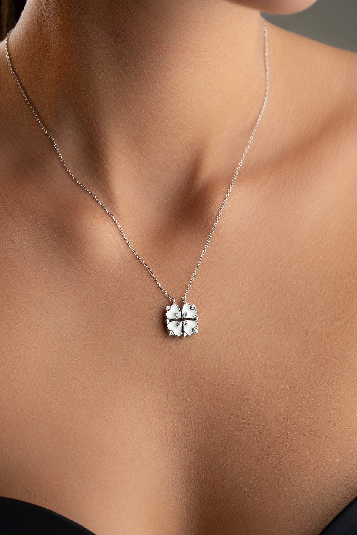 White Clover Heart Pendant Necklace