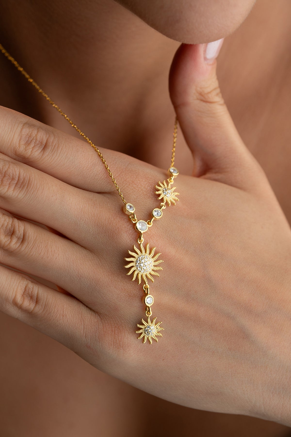 Gold Sunburst Lariat Necklace
