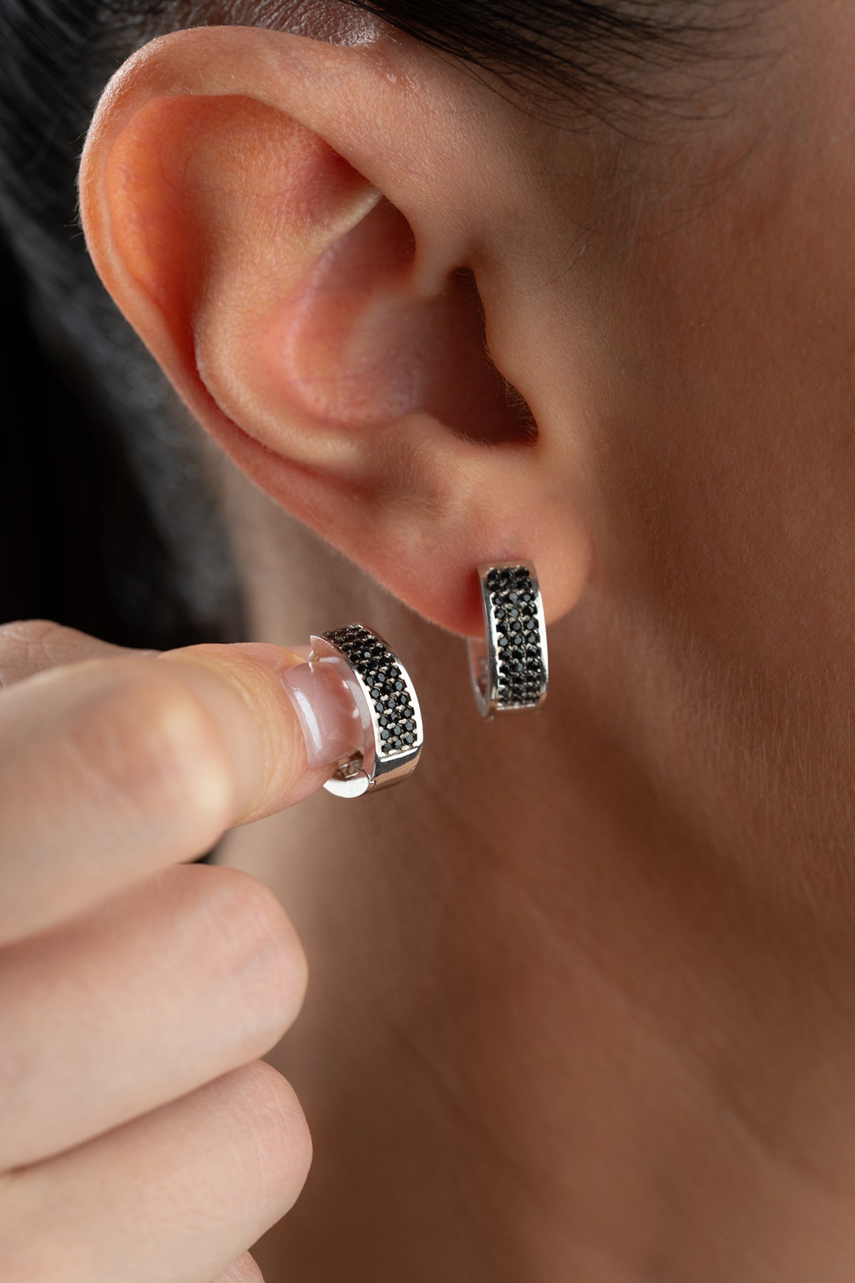 Black Pave Huggie Hoop Earrings
