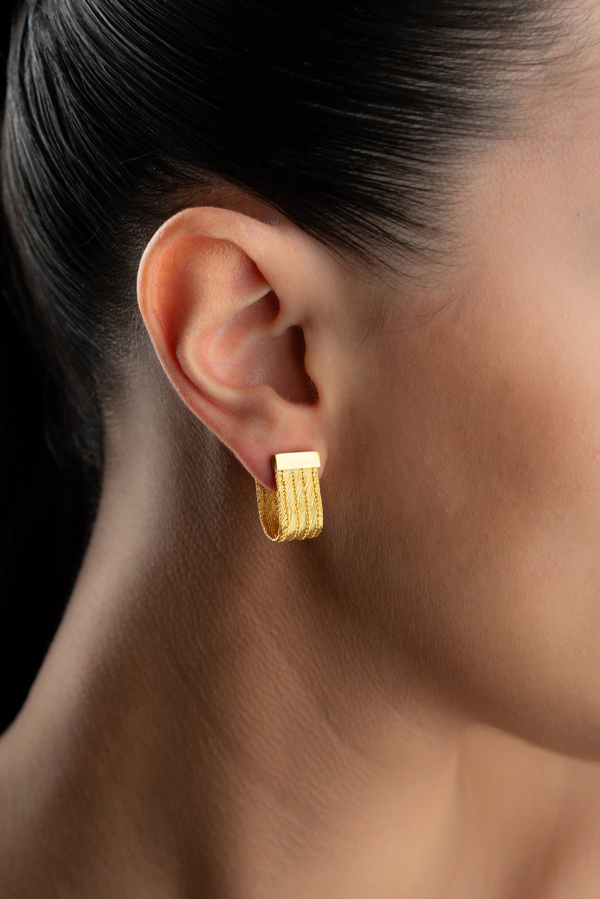 Woven Rope Texture Stud Earrings in Gold
