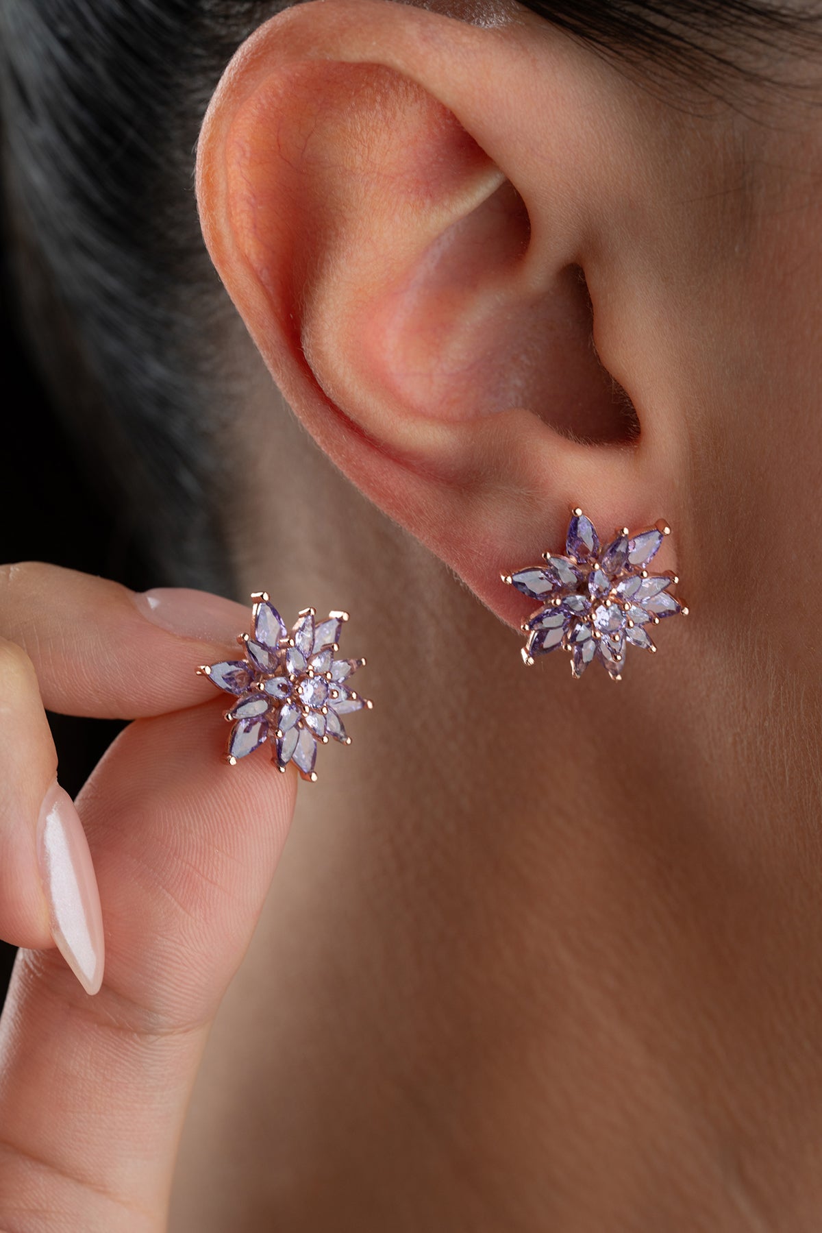 Purple Lotus Flower Stud Earrings
