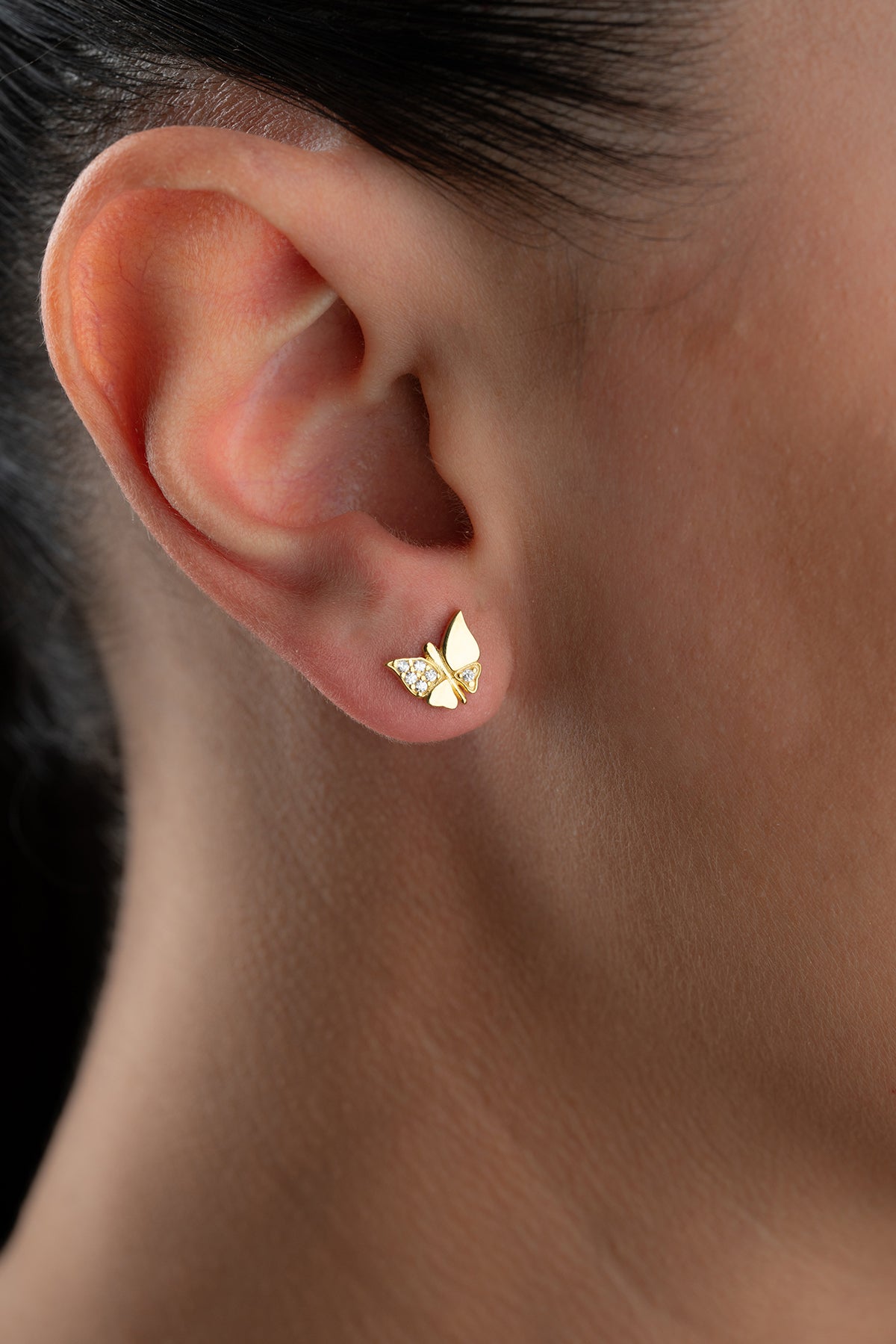 Pave Butterfly Stud Earrings in Gold