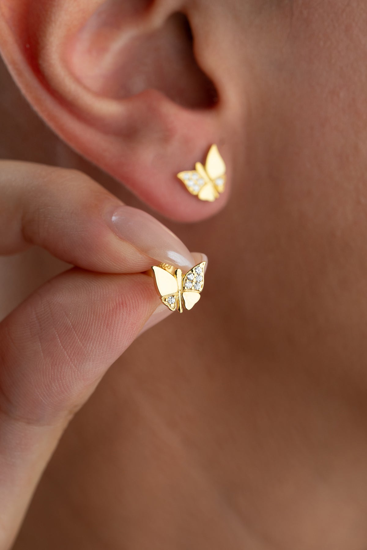 Pave Butterfly Stud Earrings in Gold