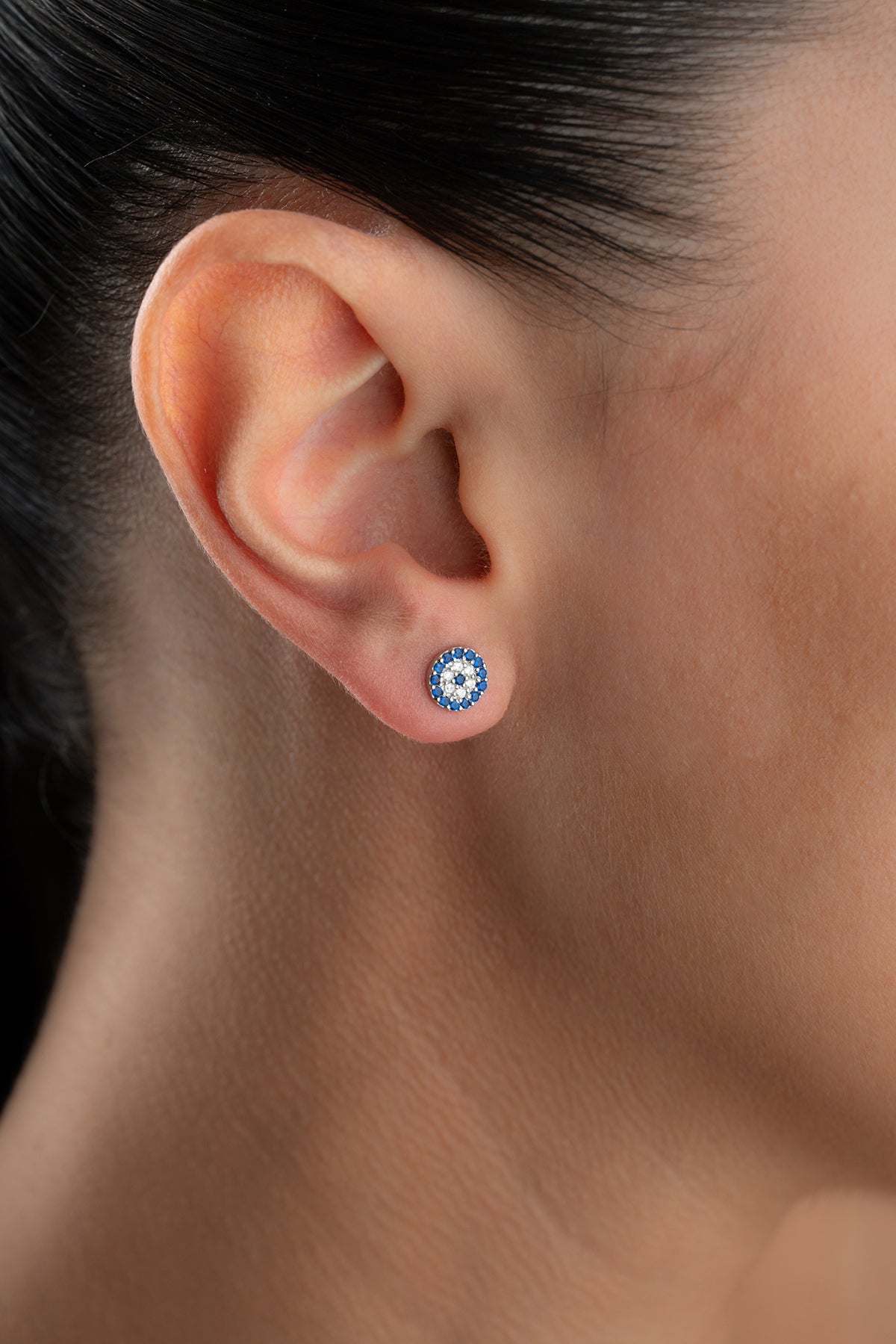 Pave Evil Eye Stud Earrings Silver
