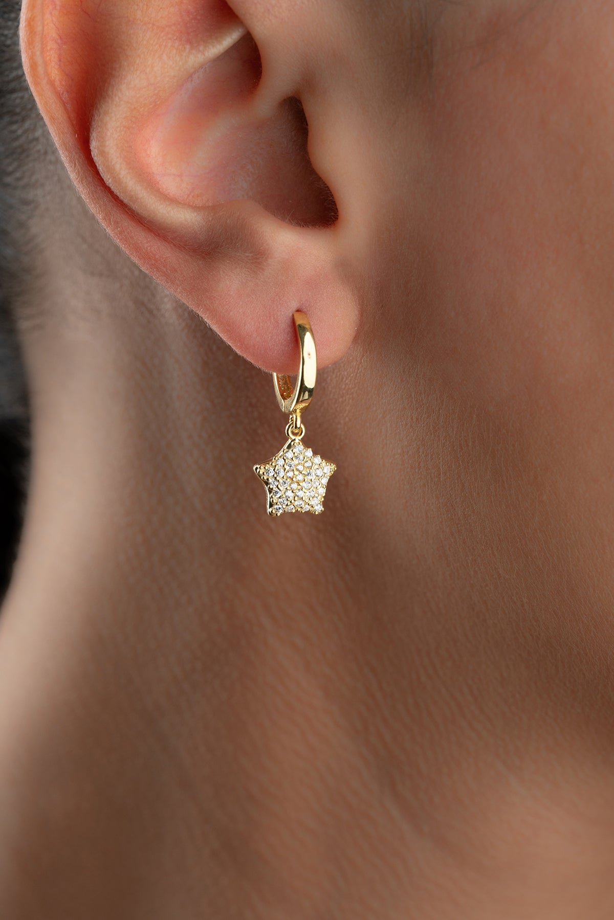 Pave Star Charm Huggie Earrings