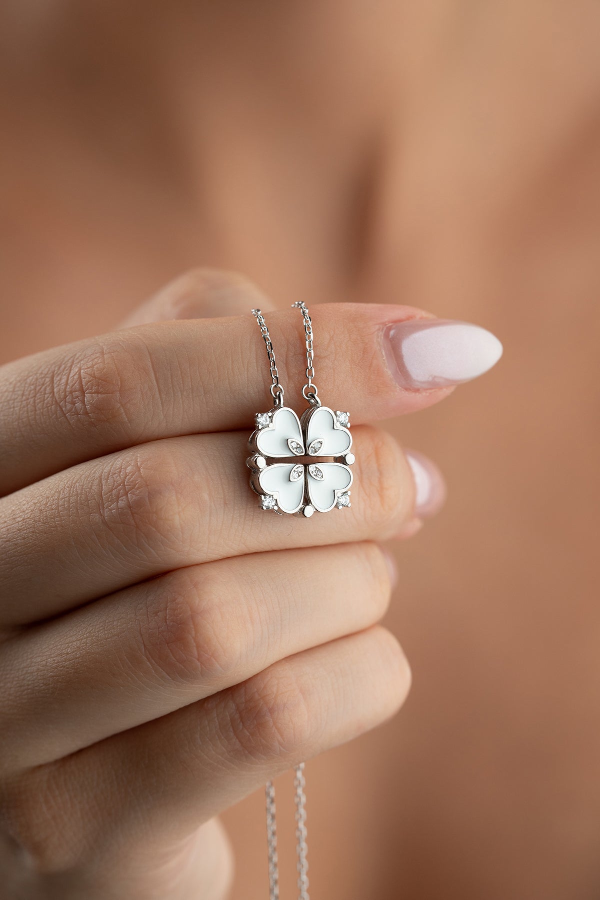 White Clover Heart Pendant Necklace