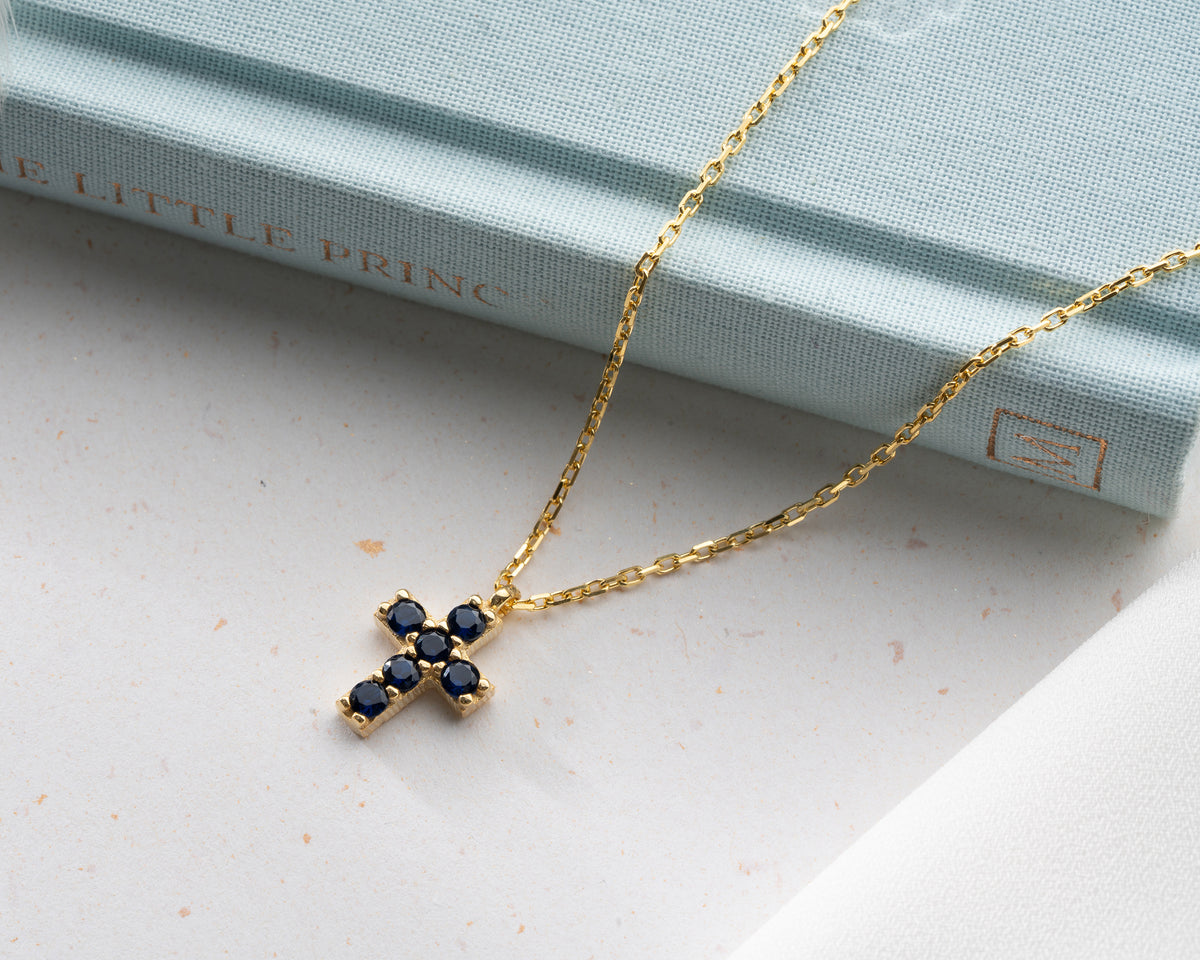 Delicate Pave Birthstone Cross Necklace