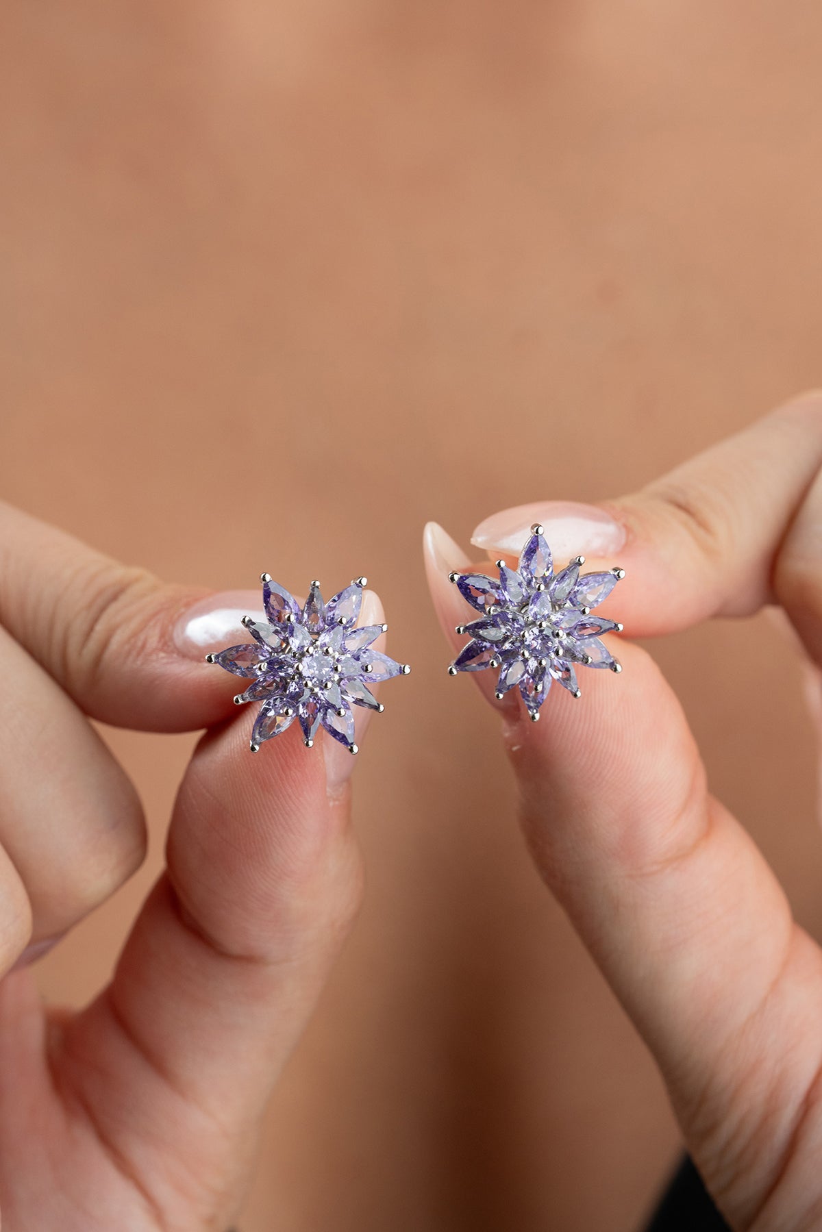 Lavender Crystal Starburst Stud Earrings