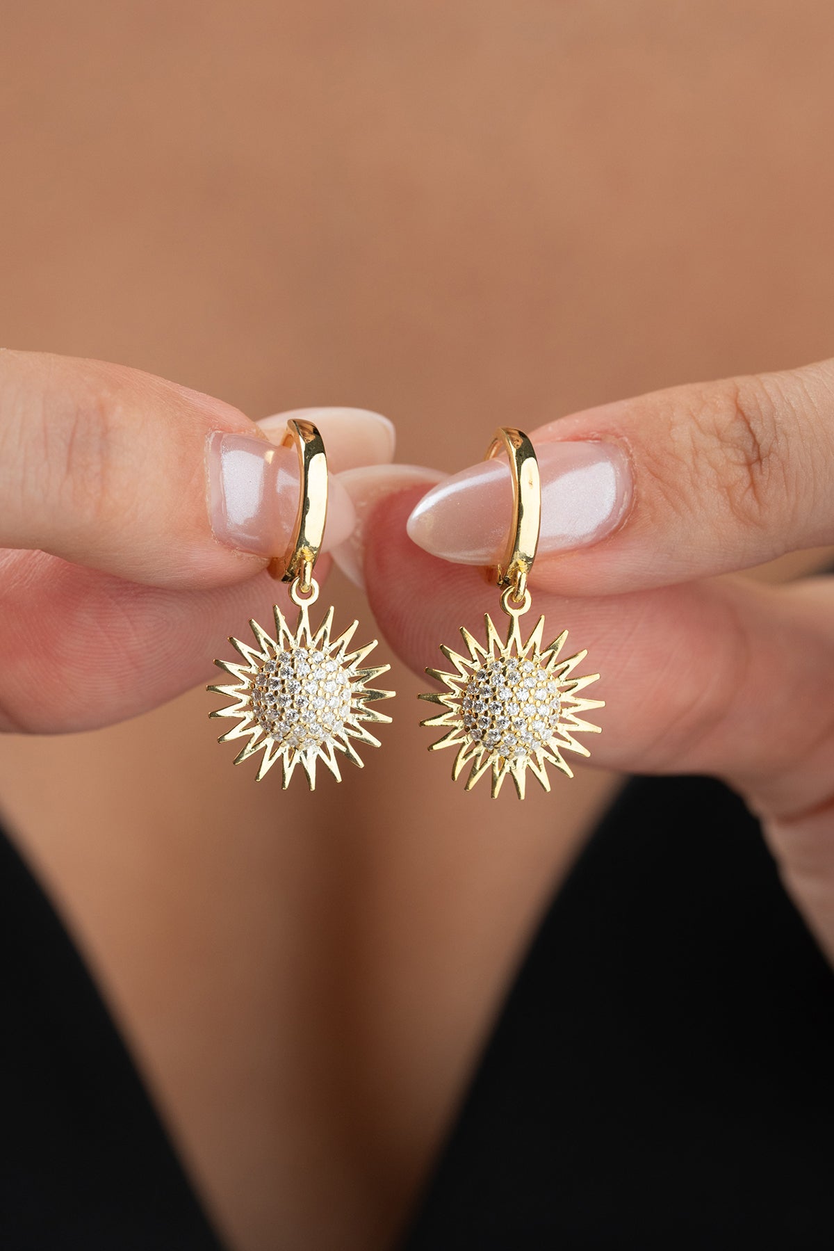 Pave Sun Charm Huggie Earrings