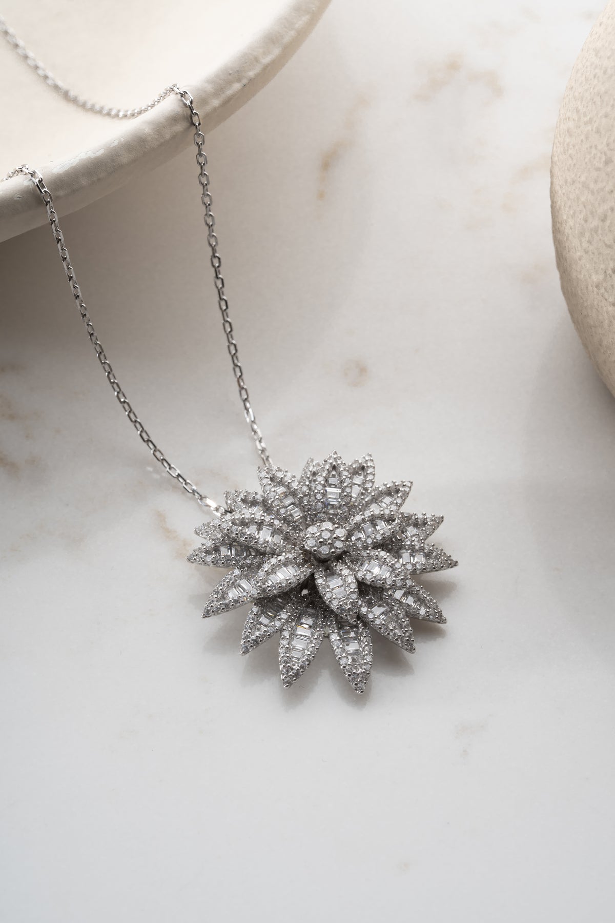 Layered Lotus Flower Pendant Necklace