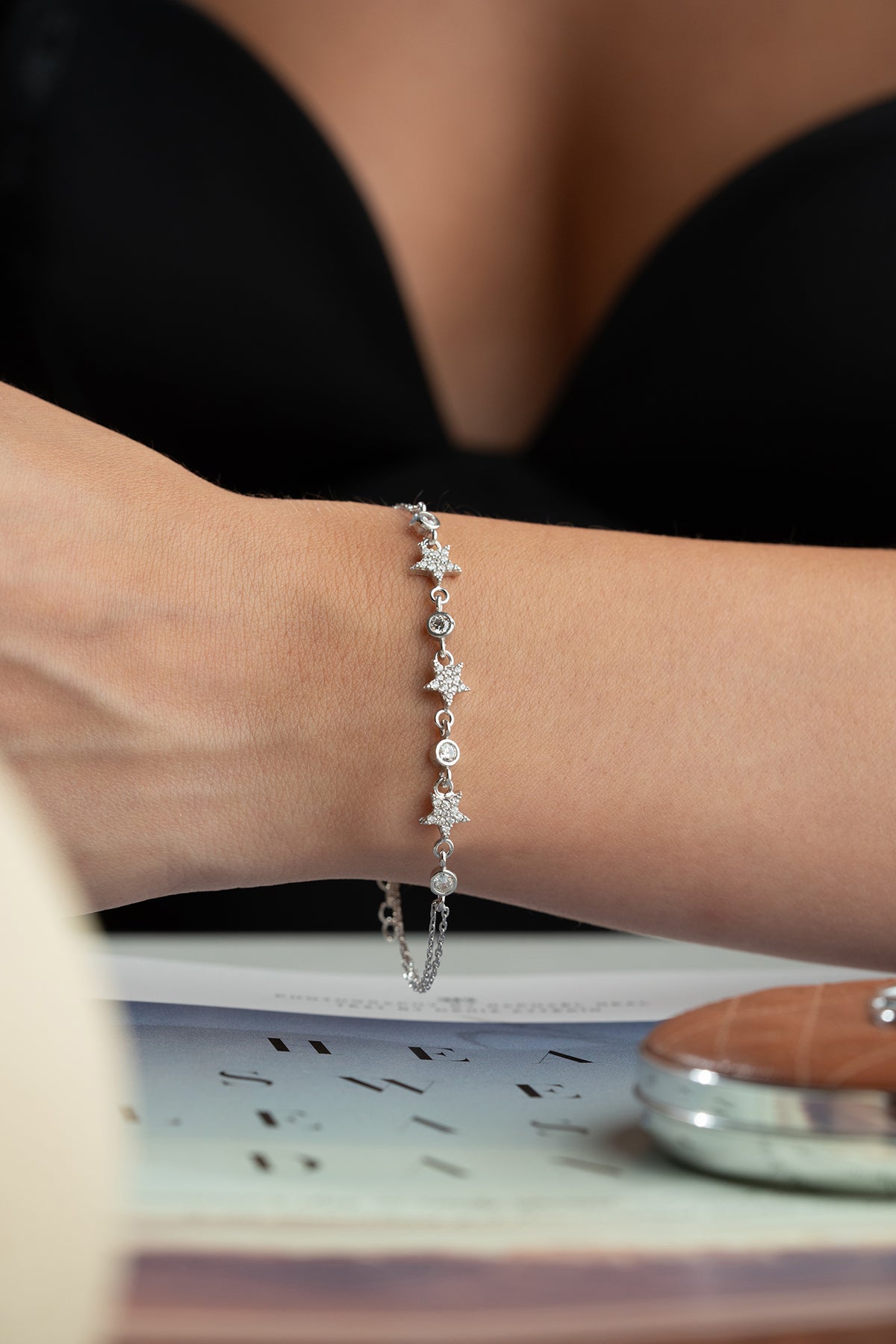 Pave Star Charm Bracelet in Silver
