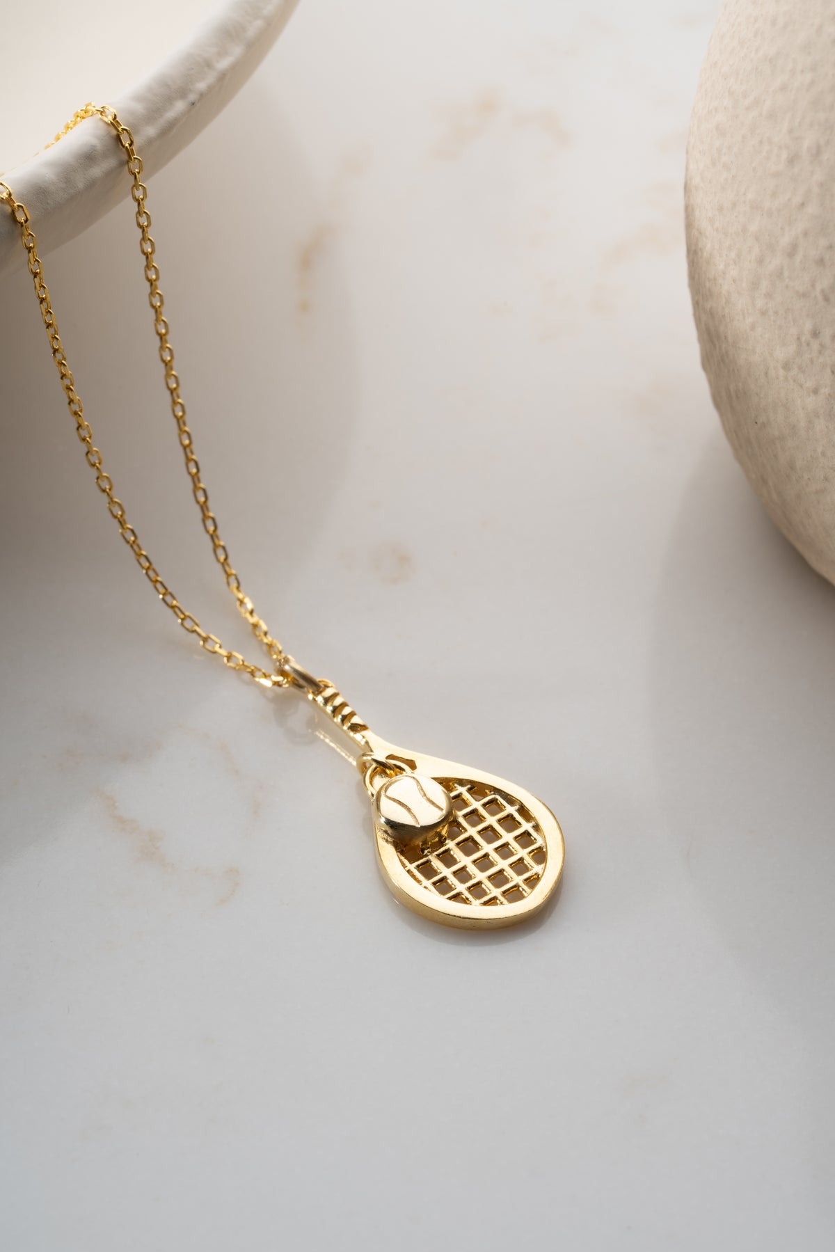 Tennis Racket and Ball Charm Necklace