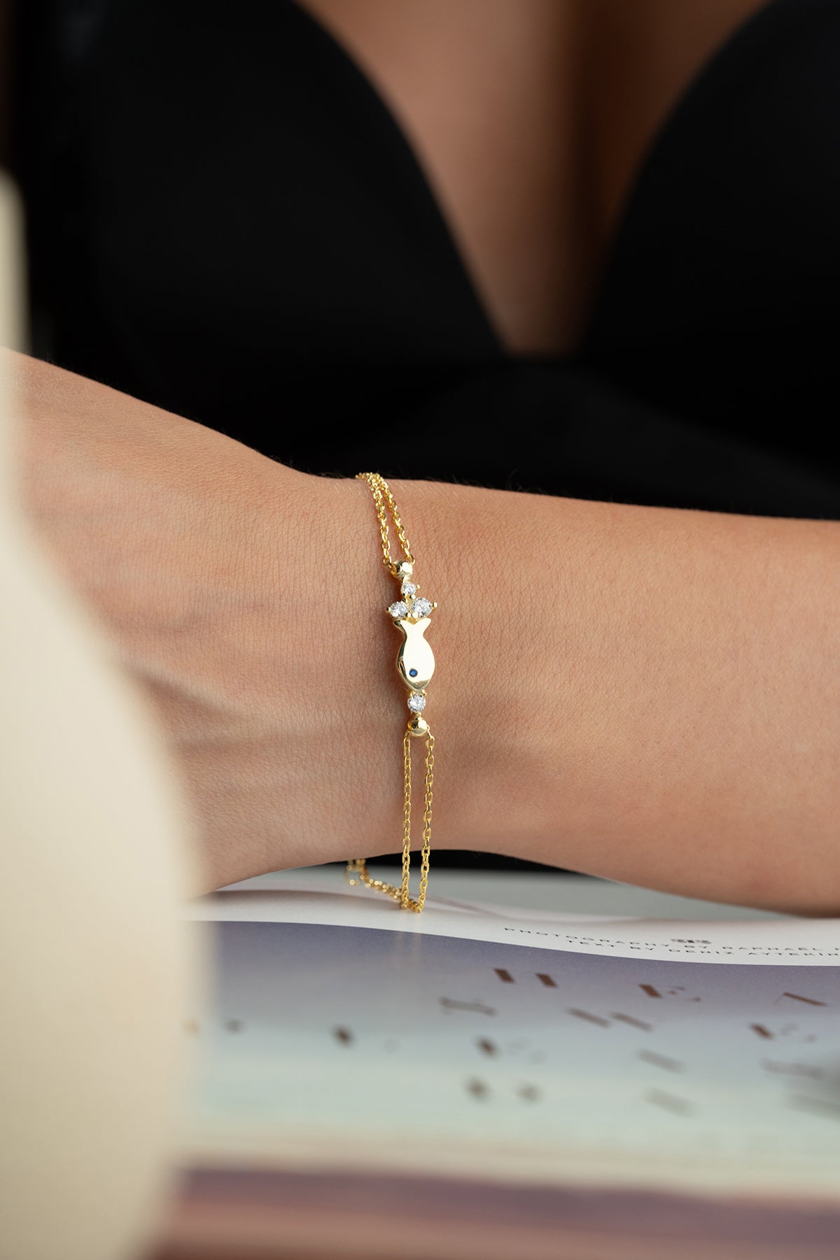 Gold Fish Charm Bracelet in Enamel