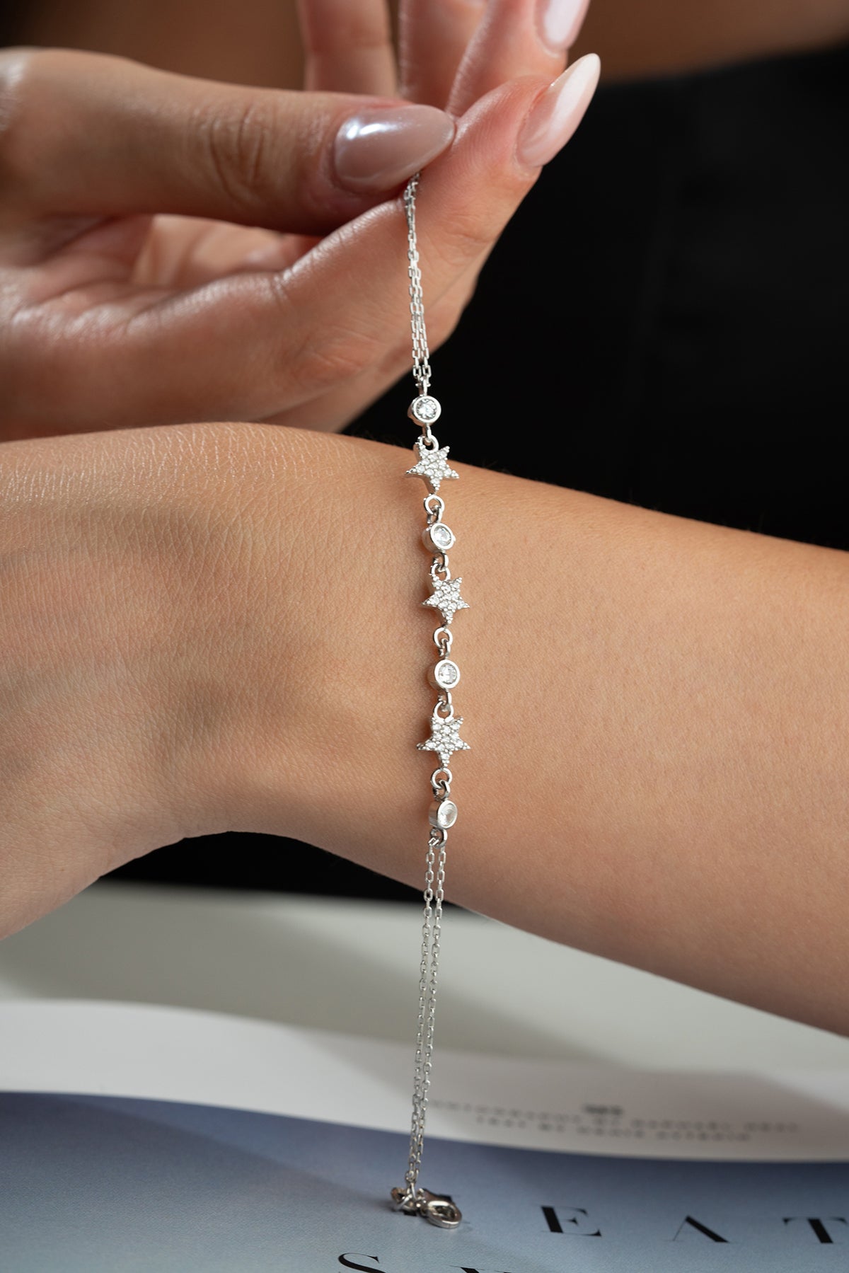 Pave Star Charm Bracelet in Silver