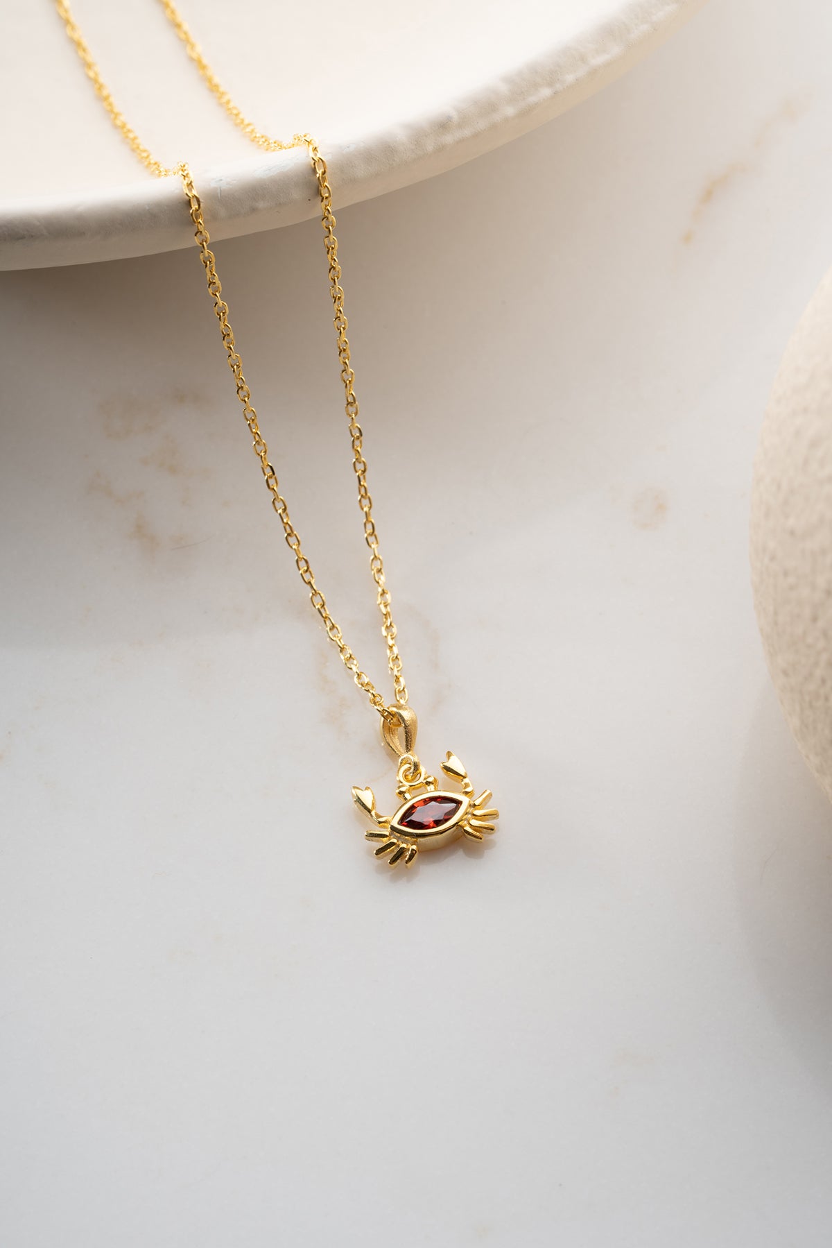 Red Stone Crab Pendant Necklace