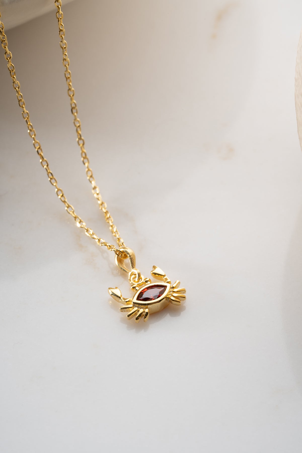 Red Stone Crab Pendant Necklace