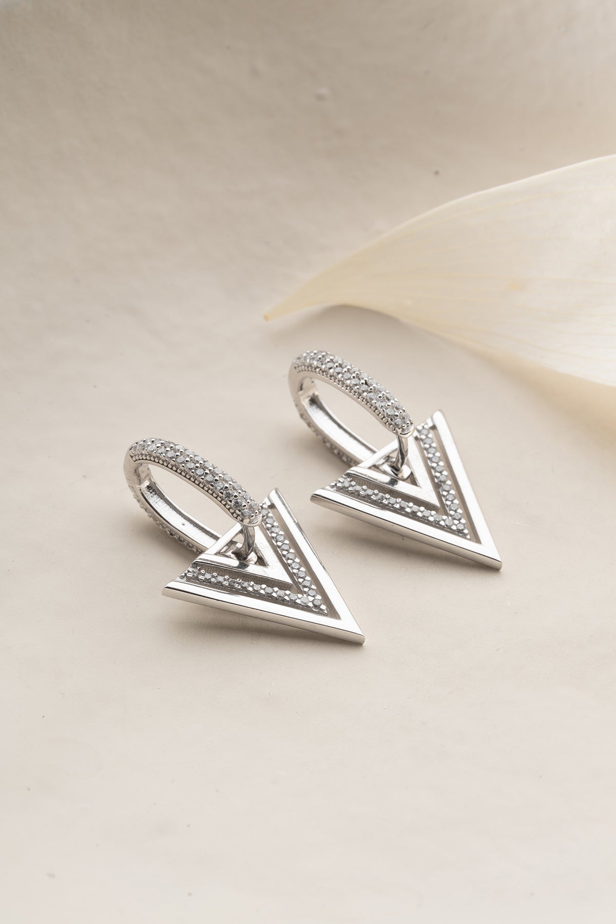 Pave Triangle Drop Earrings in Silver