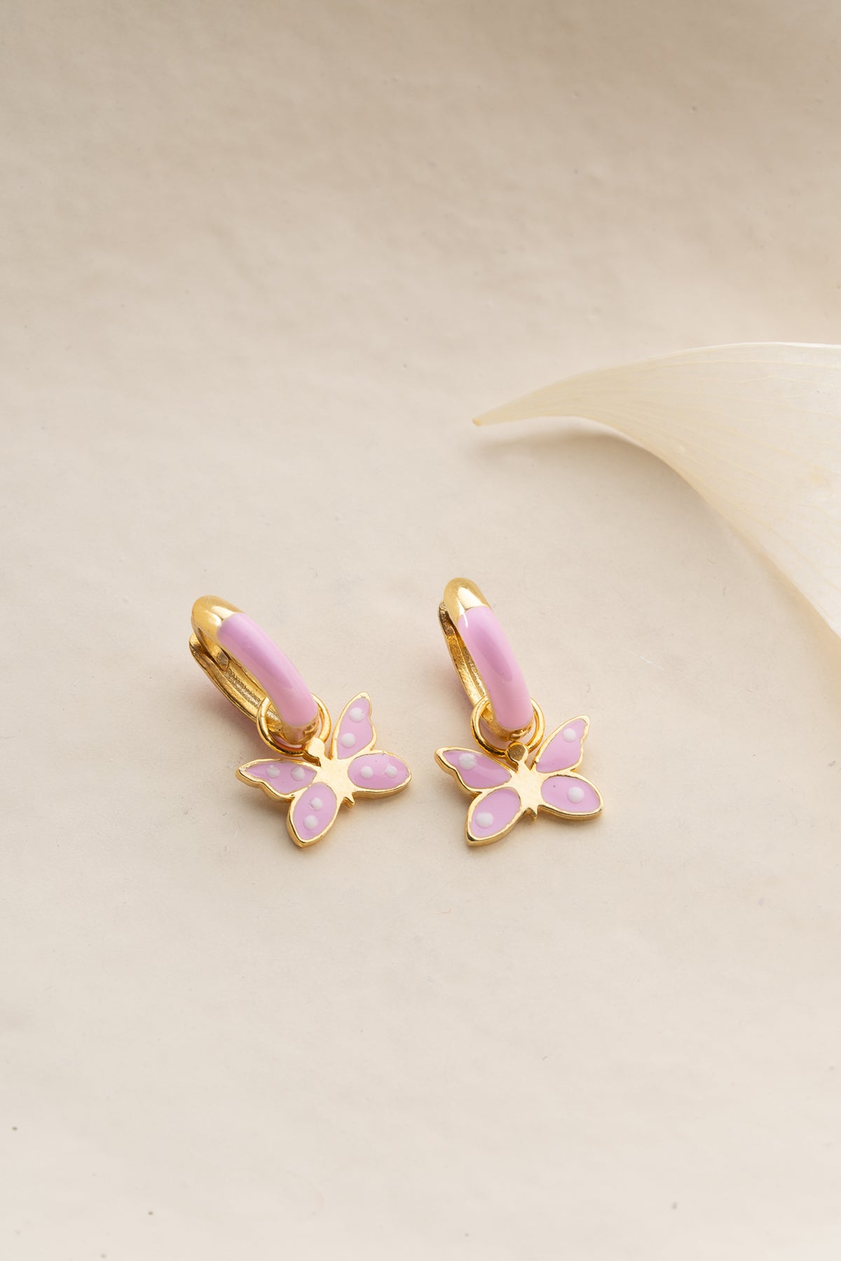 Pink Enamel Butterfly Hoop Earrings