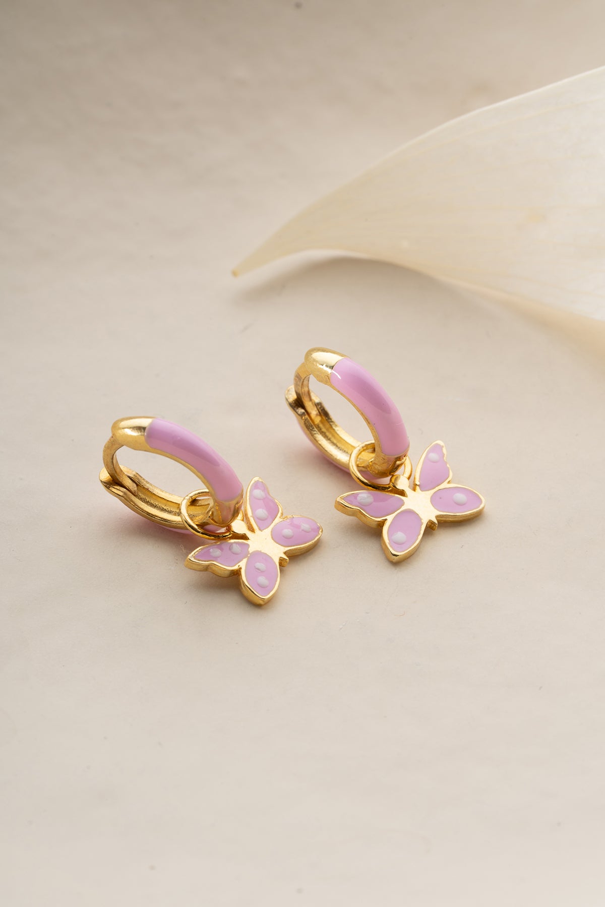 Pink Enamel Butterfly Hoop Earrings