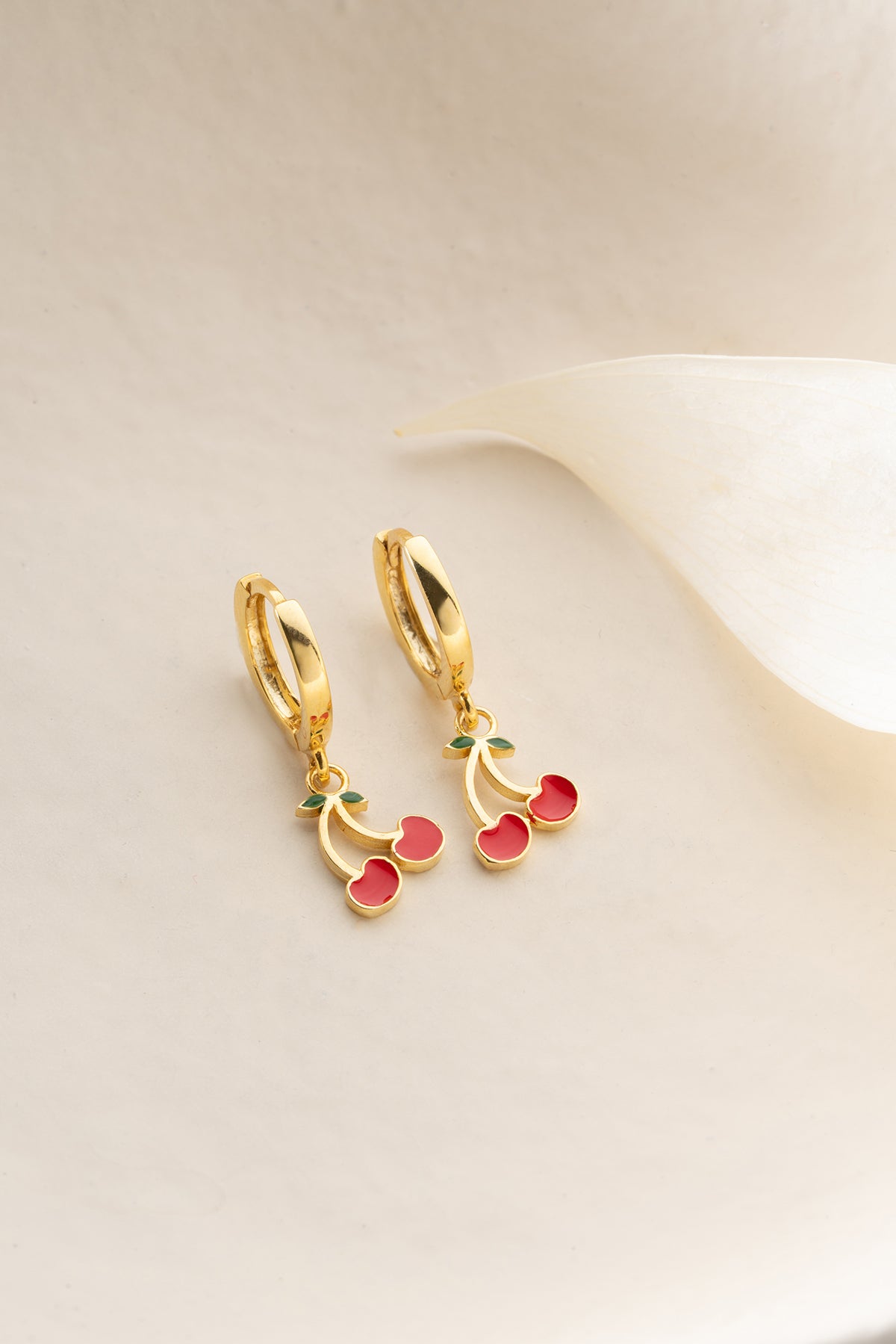 Cherry Enamel Drop Huggie Earrings