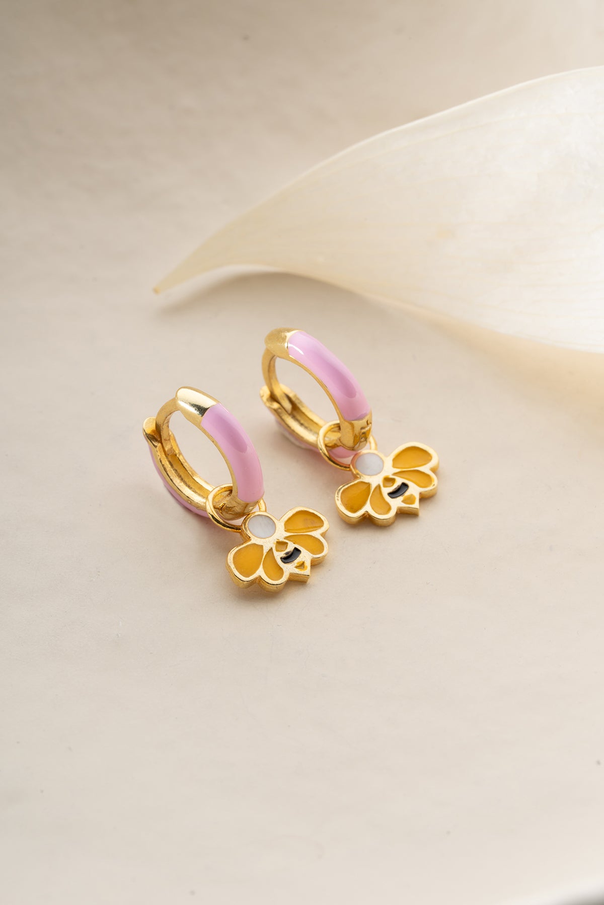 Purple Enamel Bee Charm Hoop Earrings