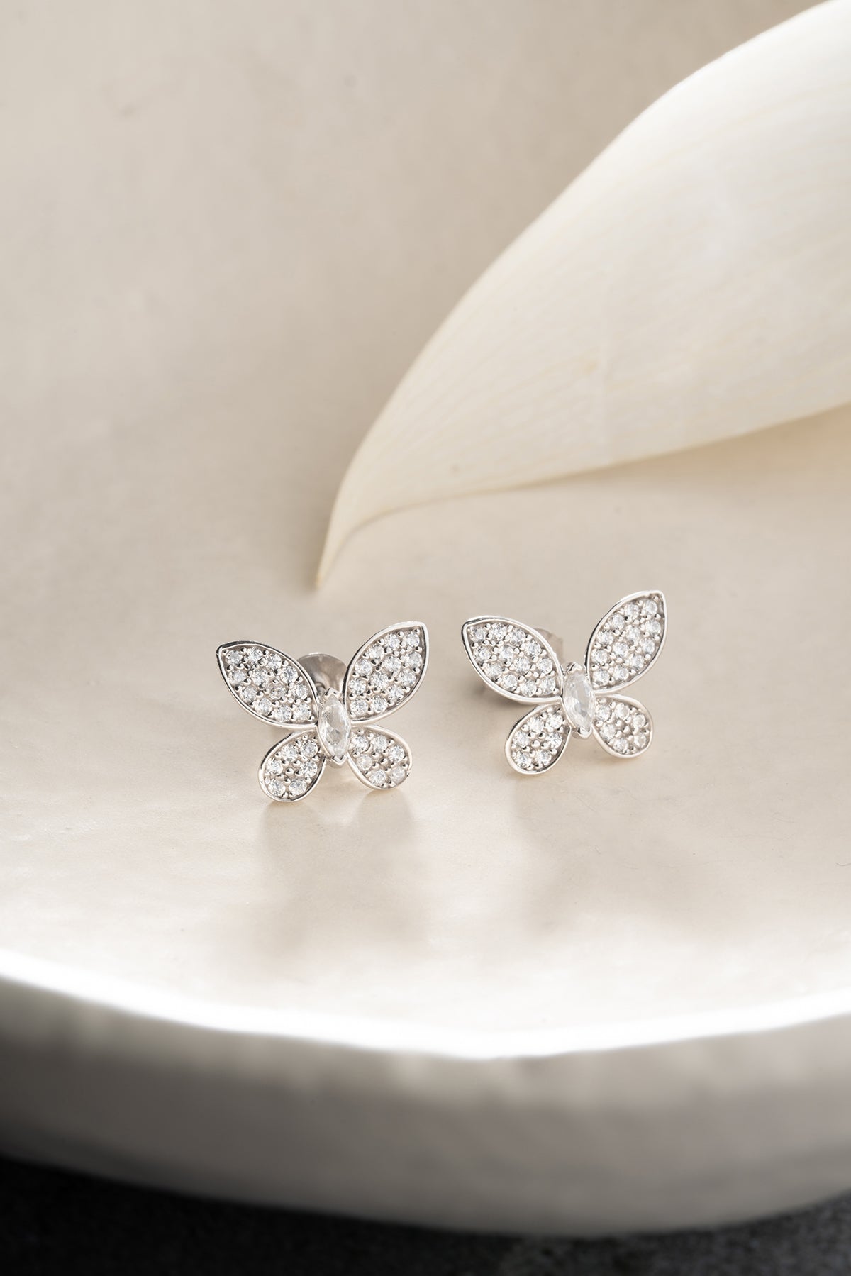 Pave Crystal Butterfly Stud Earrings