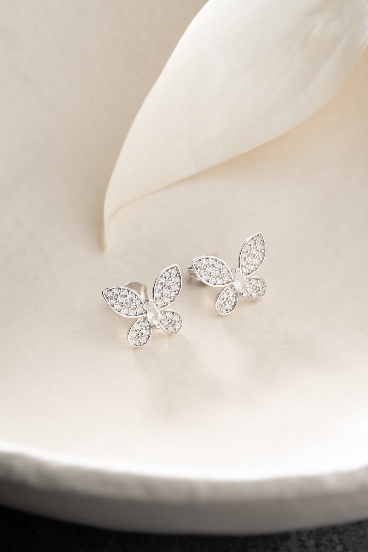 Pave Crystal Butterfly Stud Earrings