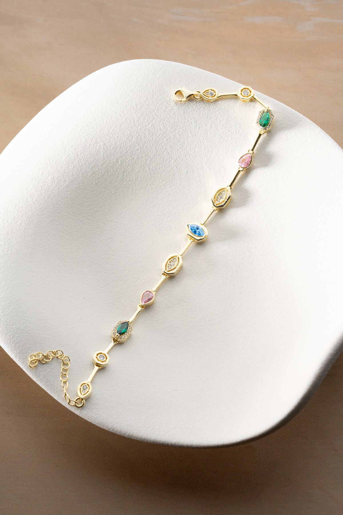 Multicolor Gemstone Station Bracelet in Gold
