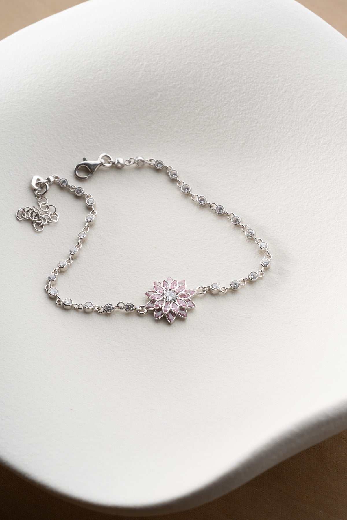 Pink Lotus Flower Crystal Bracelet