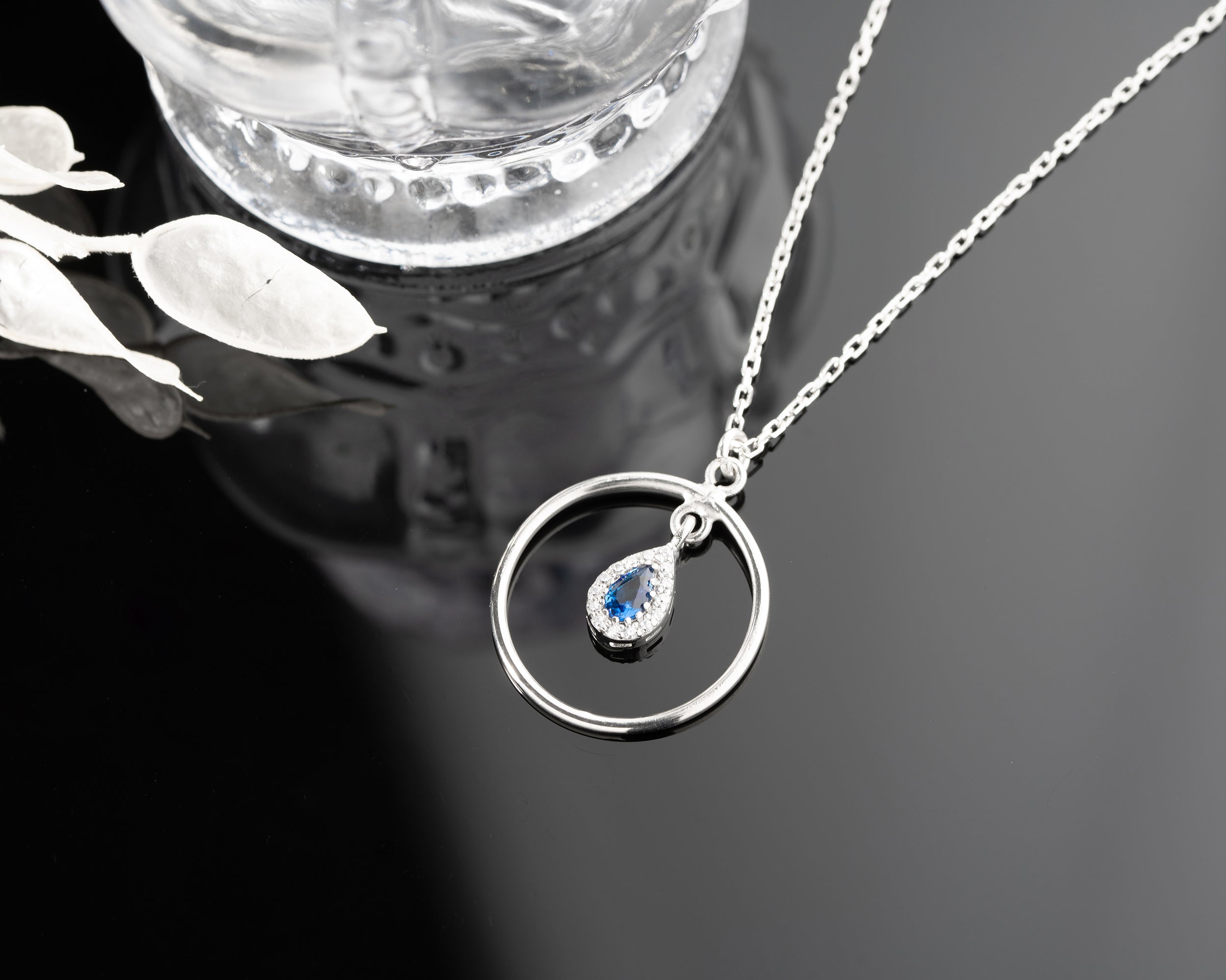 Birthstone Teardrop Circle Necklace